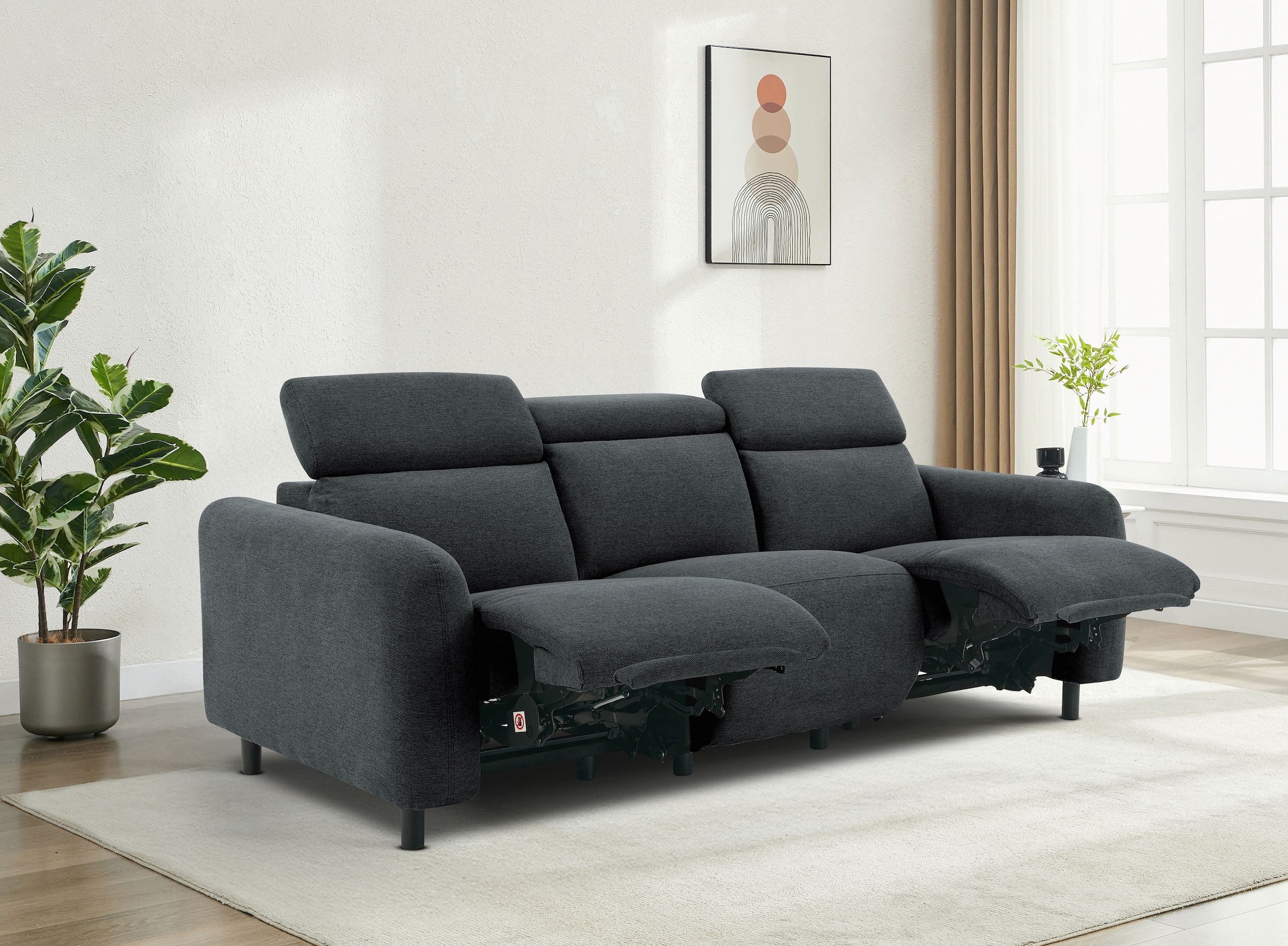 Home affaire 3-places »SKAANE Struktur-Sofa, 229 cm, manuelle-u. elektrische Relaxfunktion« Relax-Funktion in 2 Sitzen, Kopfteilverstellung, Federkernpolsterung
