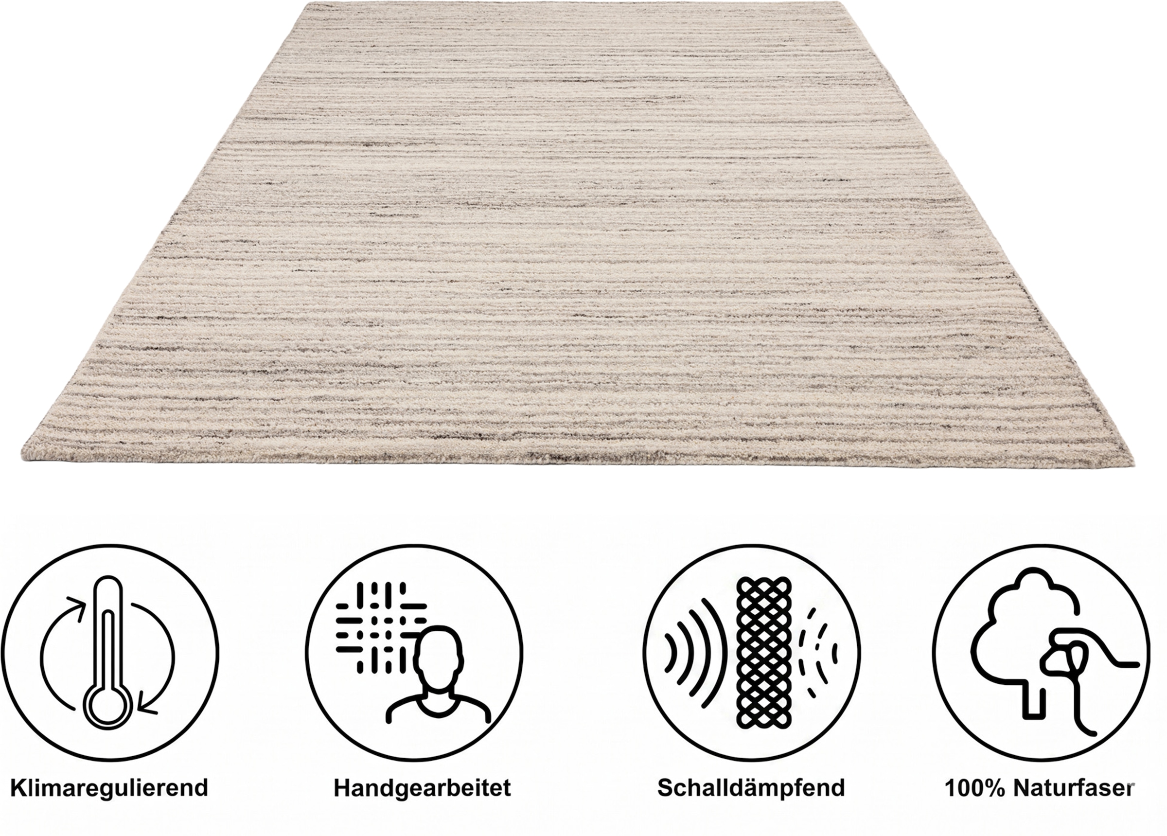 THEKO Tapis en laine »Janne, Berber Teppich,  Wolle, meliert, handgearbeitet« Rectangulaire 20 mm Höhe fait main, salon, chambre, salle à manger