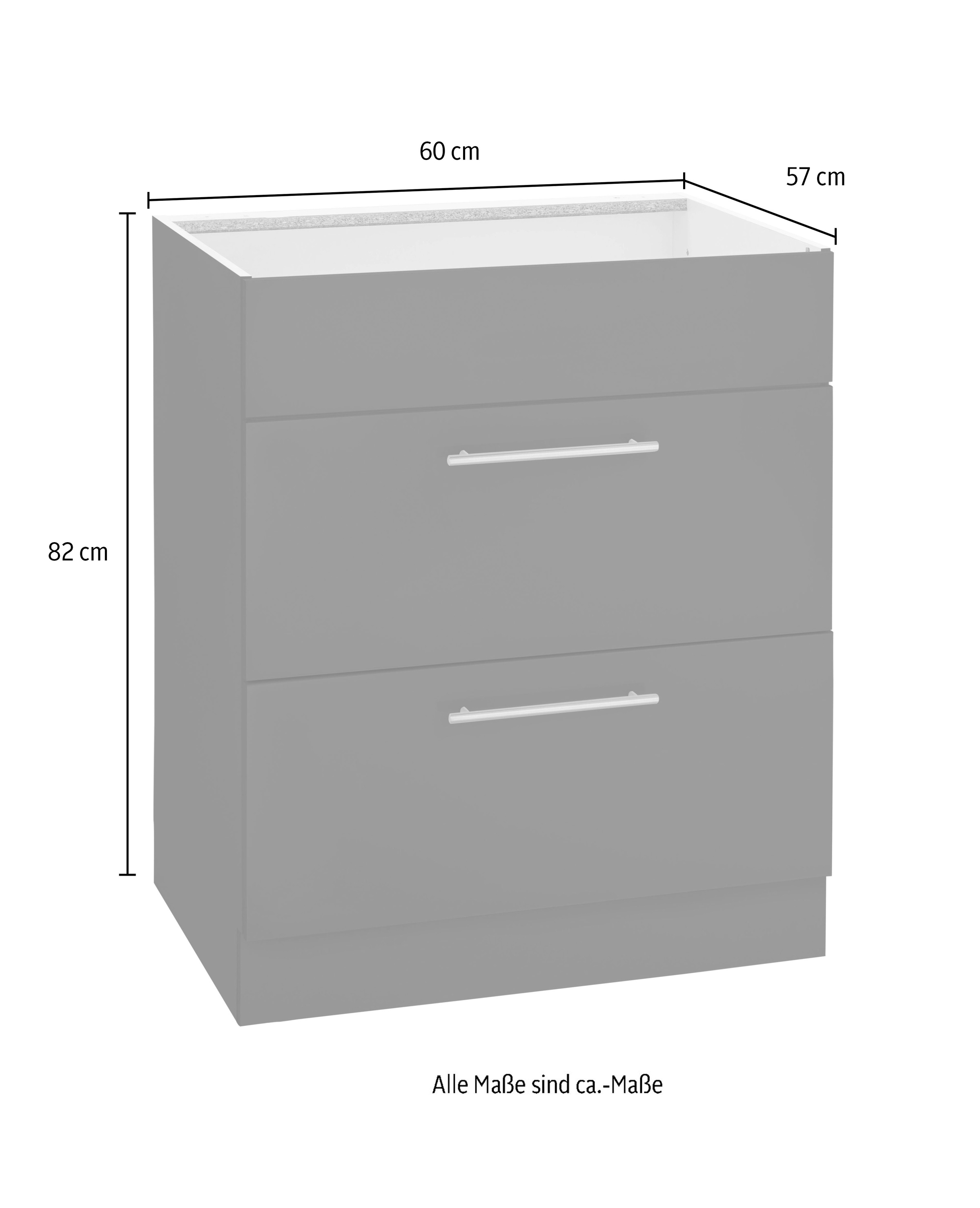 wiho Küchen Armoire d'encastrement pour table de cuisson »Flexi2, Breite 60 cm« panneau fixe en haut, 2 tiroirs