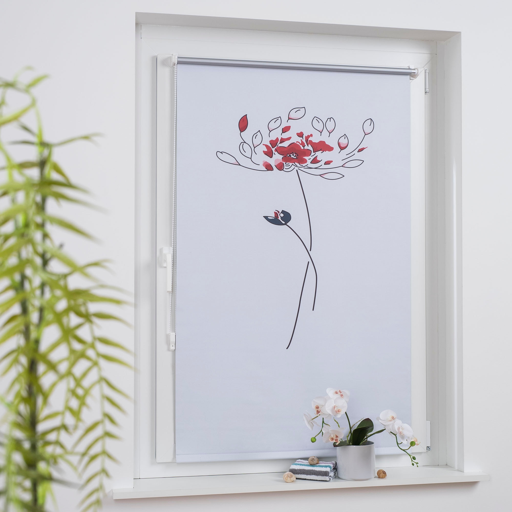 Liedeco Store à tirage latéral »Druckdesign Blume« verdunkelnd ohne Bohren freihängend Klemmfix Rollo Design Blume