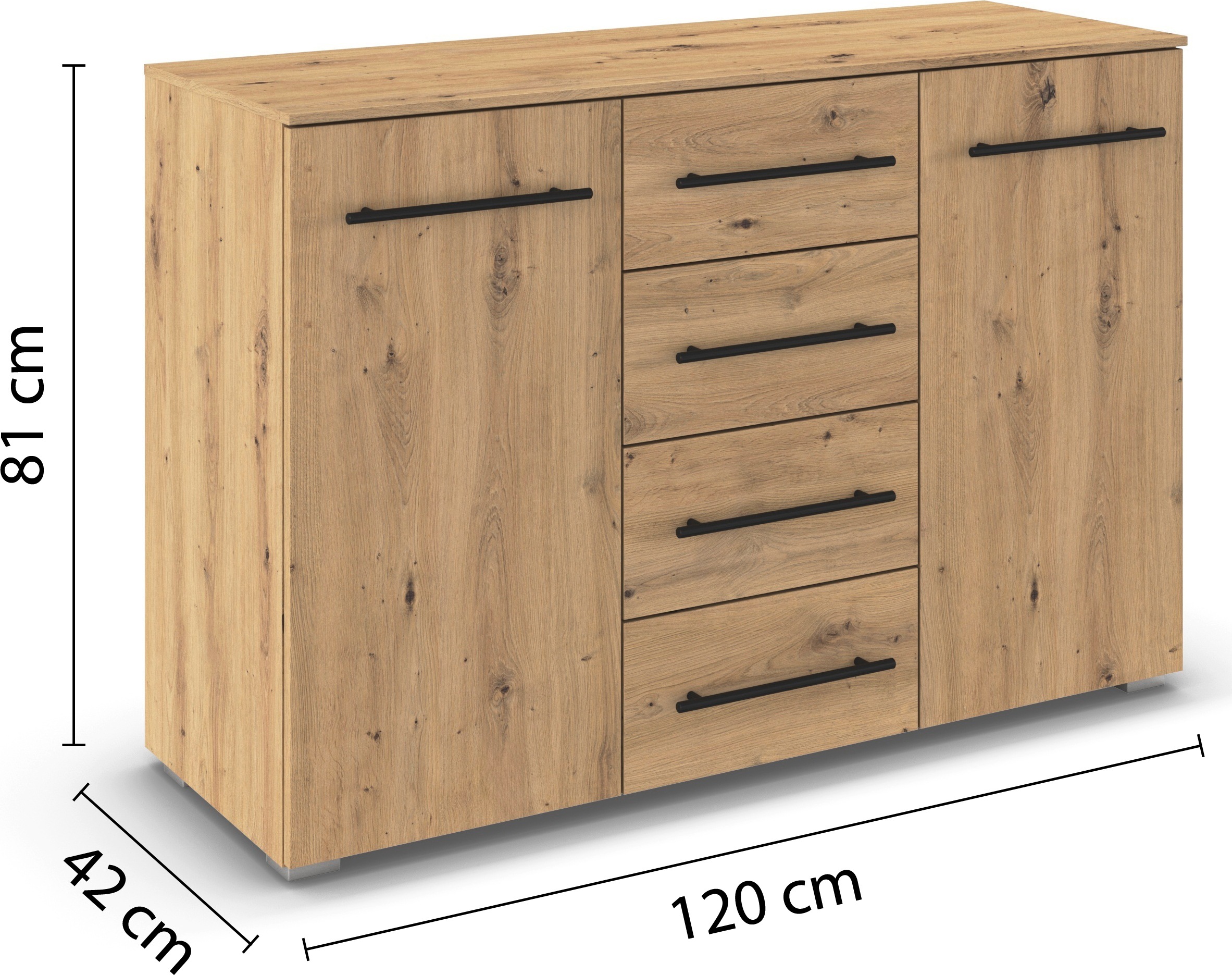 GOODproduct Kombikommode »Highboard Sideboard Schubladenkommode Kommode Schlafzimmer AVOLA« Breite 120 cm inkl. SOFT-CLOSE-FUNKTION mit Dekorfront,  vier grosse Schubladen und 2 Türen, mit 4 Einlegeböden MADE IN GERMANY