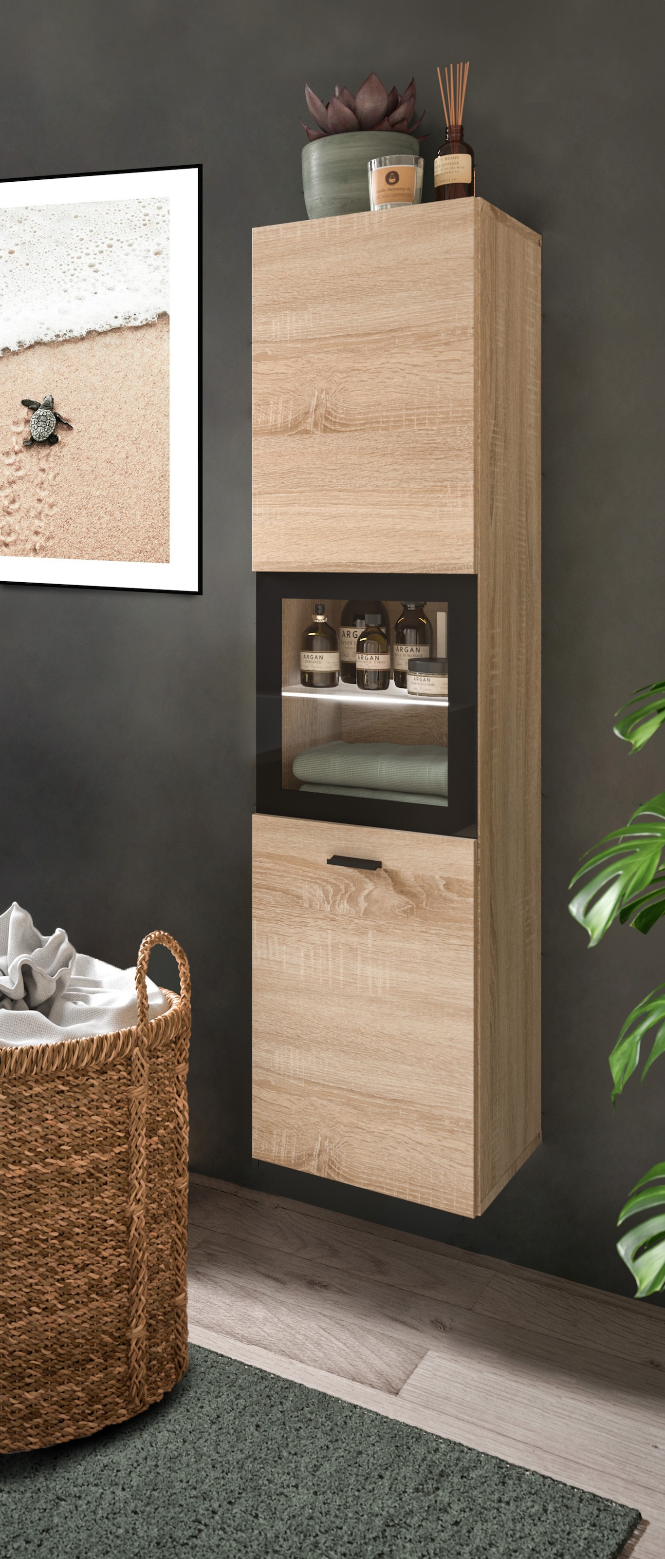 welltime Armoire haute »Tampa, Höhe 125cm, hängend oder stehend montierbar« Badschrank, Bad-Hängeschrank, Badezimmer, Bad-Möbel