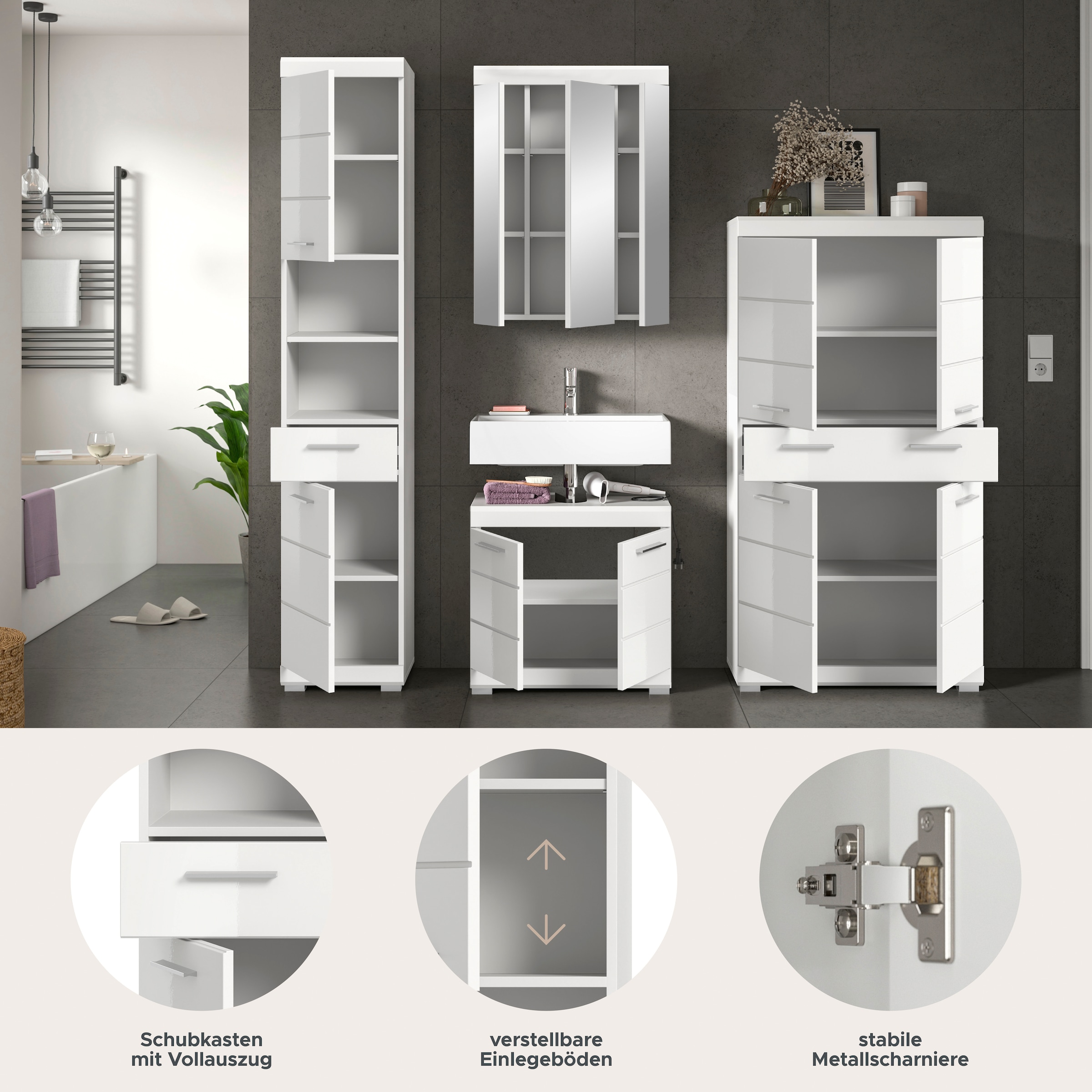 welltime Ensemble de meubles de salle de bain »SIENA, 4 teilig, bestehend aus:« Ensemble, BEST-SELLER !, 4 cuis tlg.