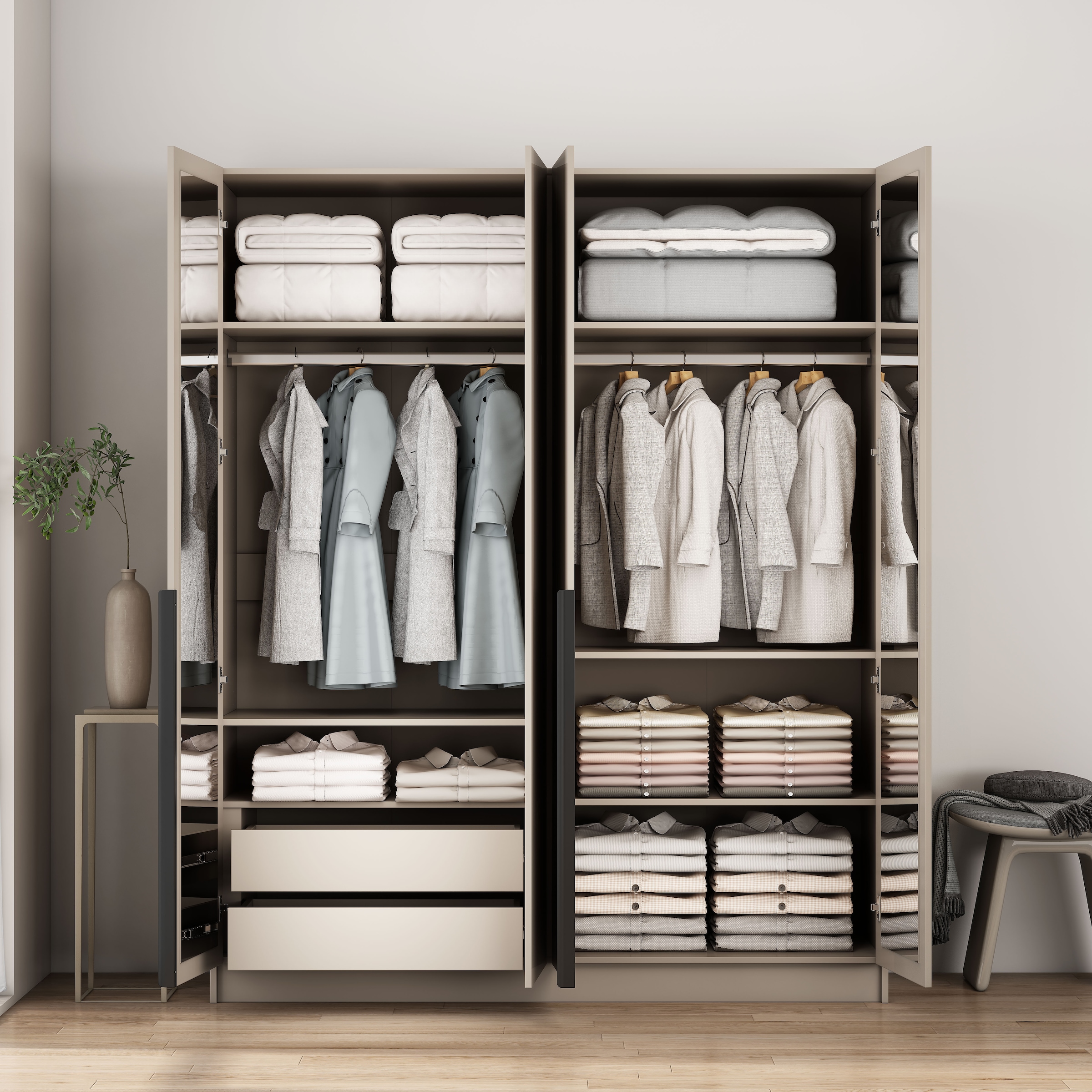 GOODproduct Kleiderschrank »Annor Schlafzimmerschrank Breite 162cm hochglanz Schrank Garderobe« Drehtürenschrank mit perfekter Innenausstattung - elegante Türgriffe