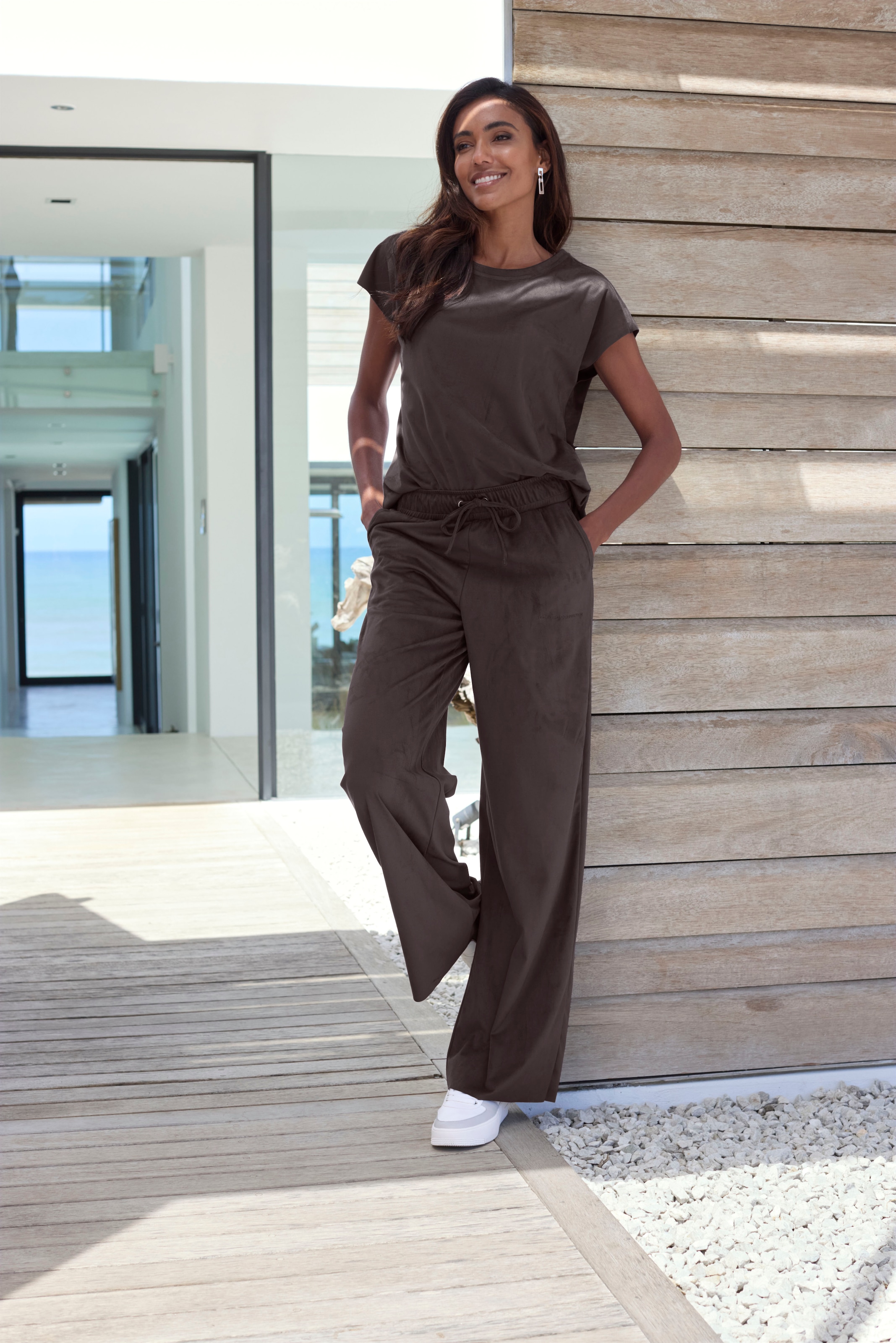 French Connection Schlupfhose »- Relaxhose - Loungehose«  aus Veloursleder-Imitat mit seitlichen Taschen, Loungewear