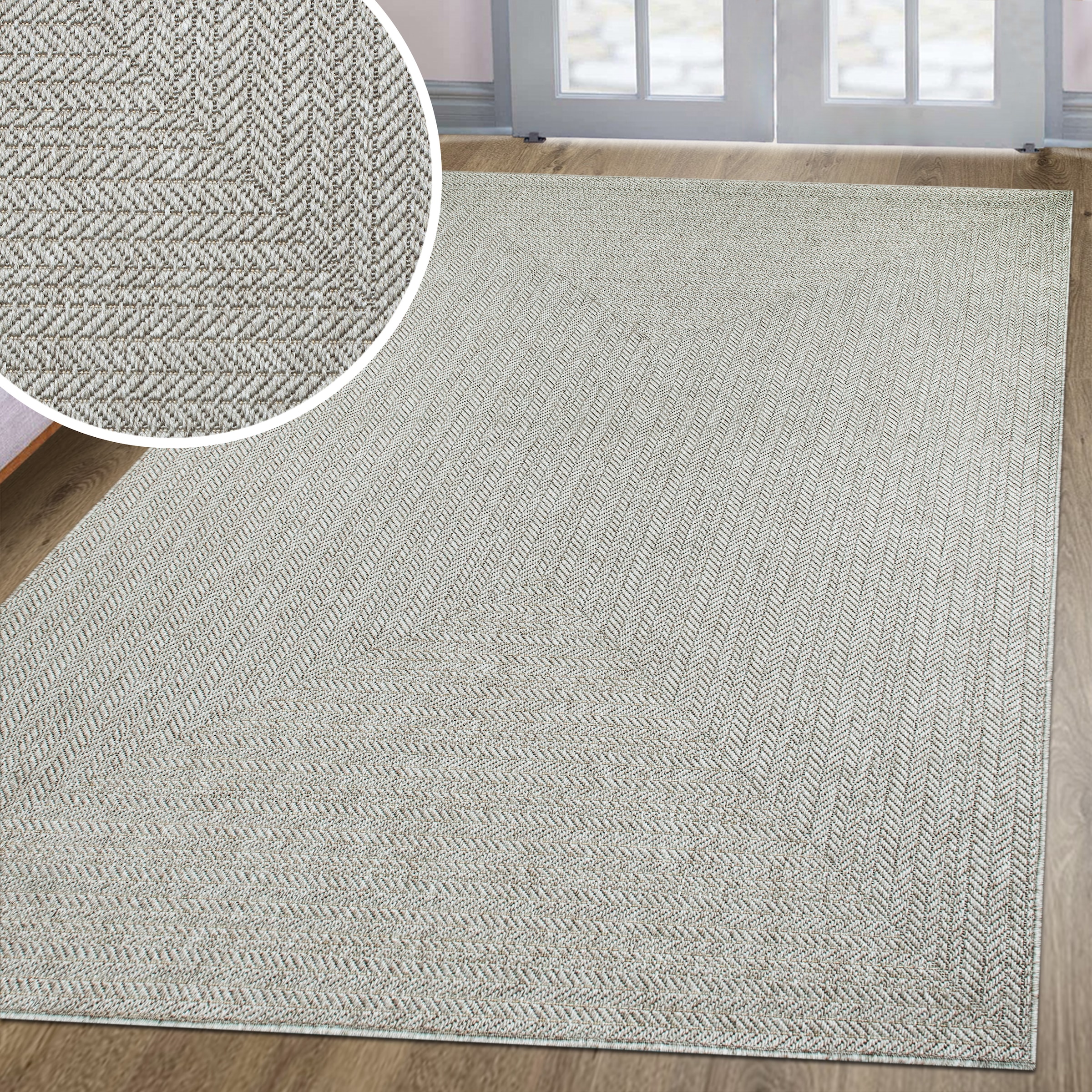 GOODproduct Teppich »Aliv, Fischgräten-Design auch für Balkon und Terrasse« rechteckig 3 mm Höhe In- und Outdoor geeignet, Wetterfest & UV-beständig