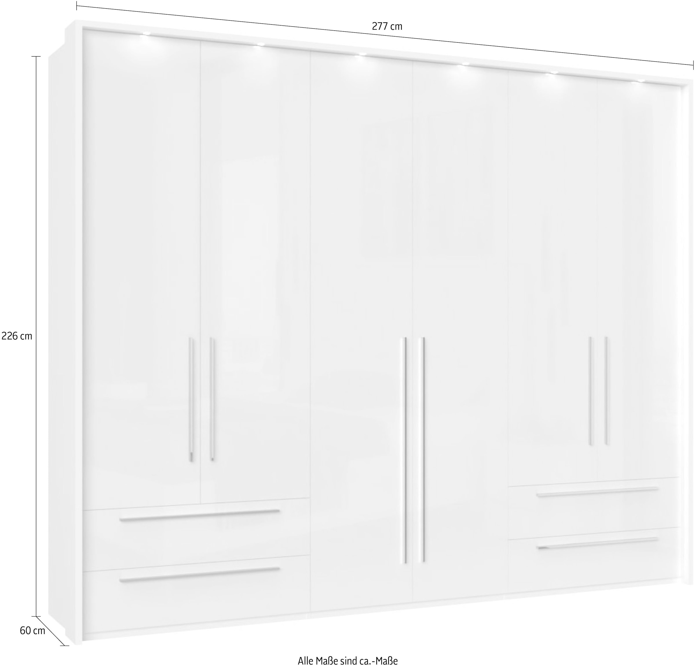 GOODproduct Drehtürenschrank »Piano, inklusive Rahmen und Beleuchtung, soft-close-Funktion« 277 oder 322cm breit, 226cm hoch, mit 4 Schubladen,  UV lackiert, hochglänzend weiss oder beige, FSC-zertifiziert