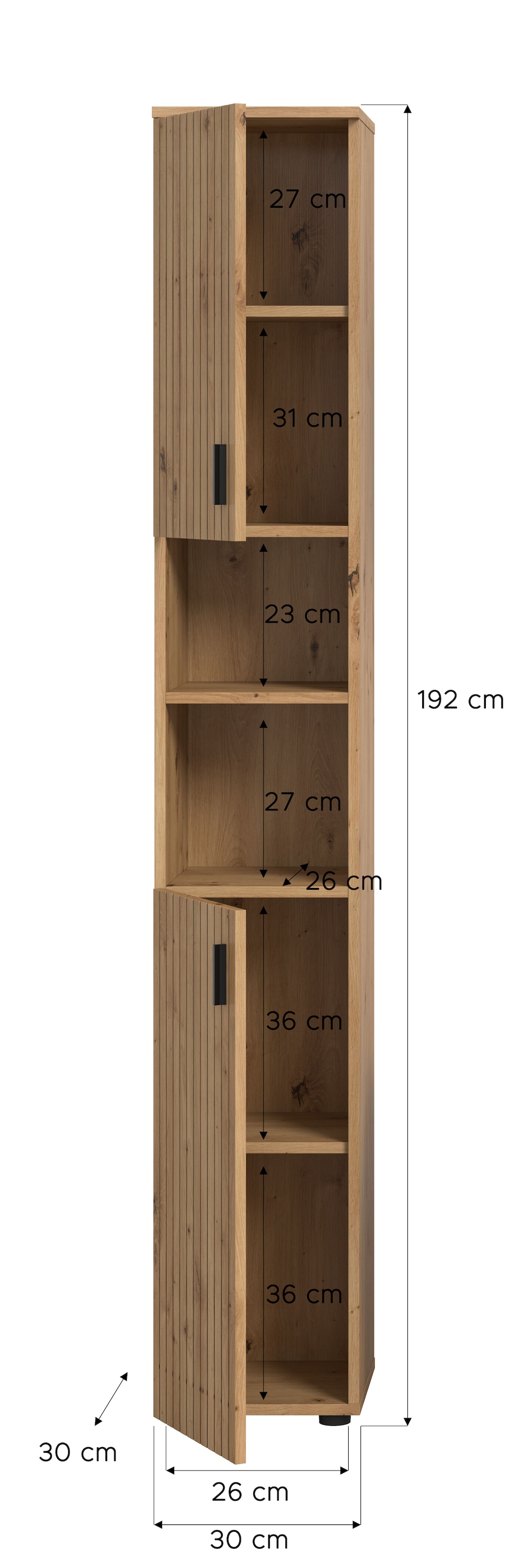 welltime Armoire haute »MANI, Höhe: 192 cm, Paneeloptik, 2 offene Fächer, 2 Türen« 1 cuis tlg. Hochschrank, Bad-Schrank, Badezimmerschrank, Bad, Badezimmer