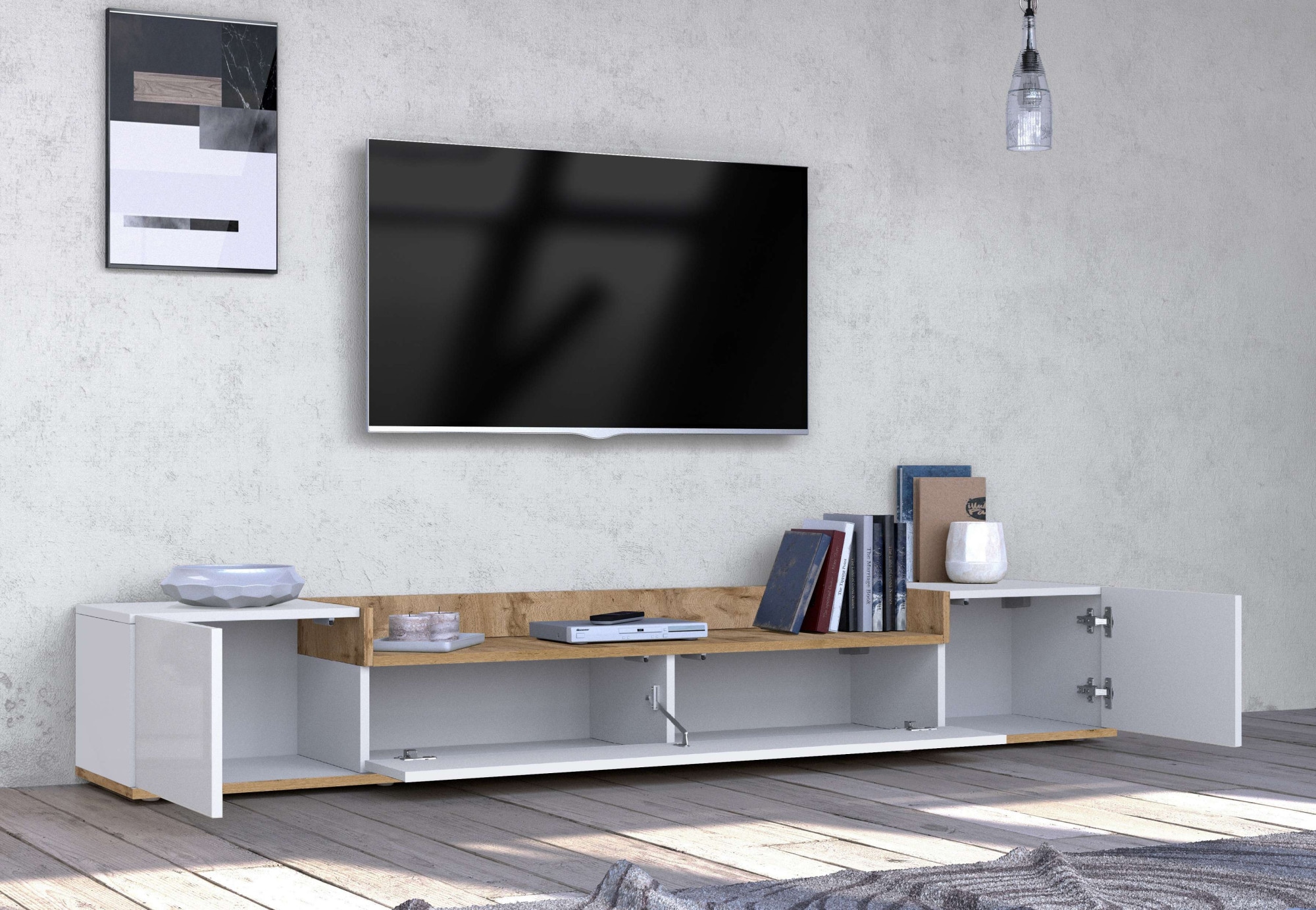 GOODproduct Table basse »BOLSENA,TV-Kommode, TV-Möbel,TV-Bank, 4 Fächer und offenes Ablagefach« 1 cuis tlg. Breite 200 cm,stehend/hängend,Fronten Hochglanz lackiert,Made in Italy