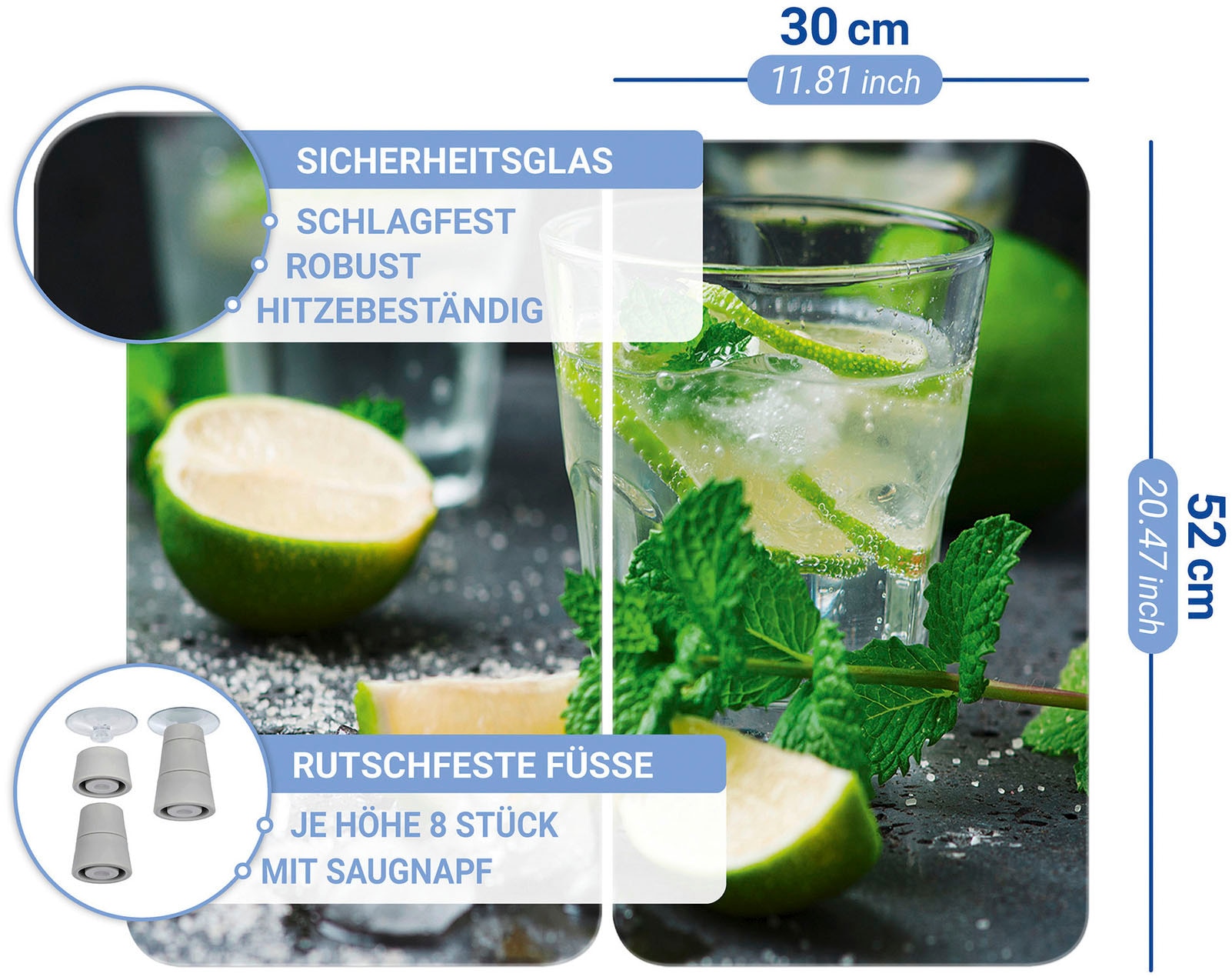 WENKO Plaque de recouvrement de la cuisinière »Universal Modell Mojito« Herdabdeckung für alle Herdarten, kratzfest, mit rutschfesten Füssen