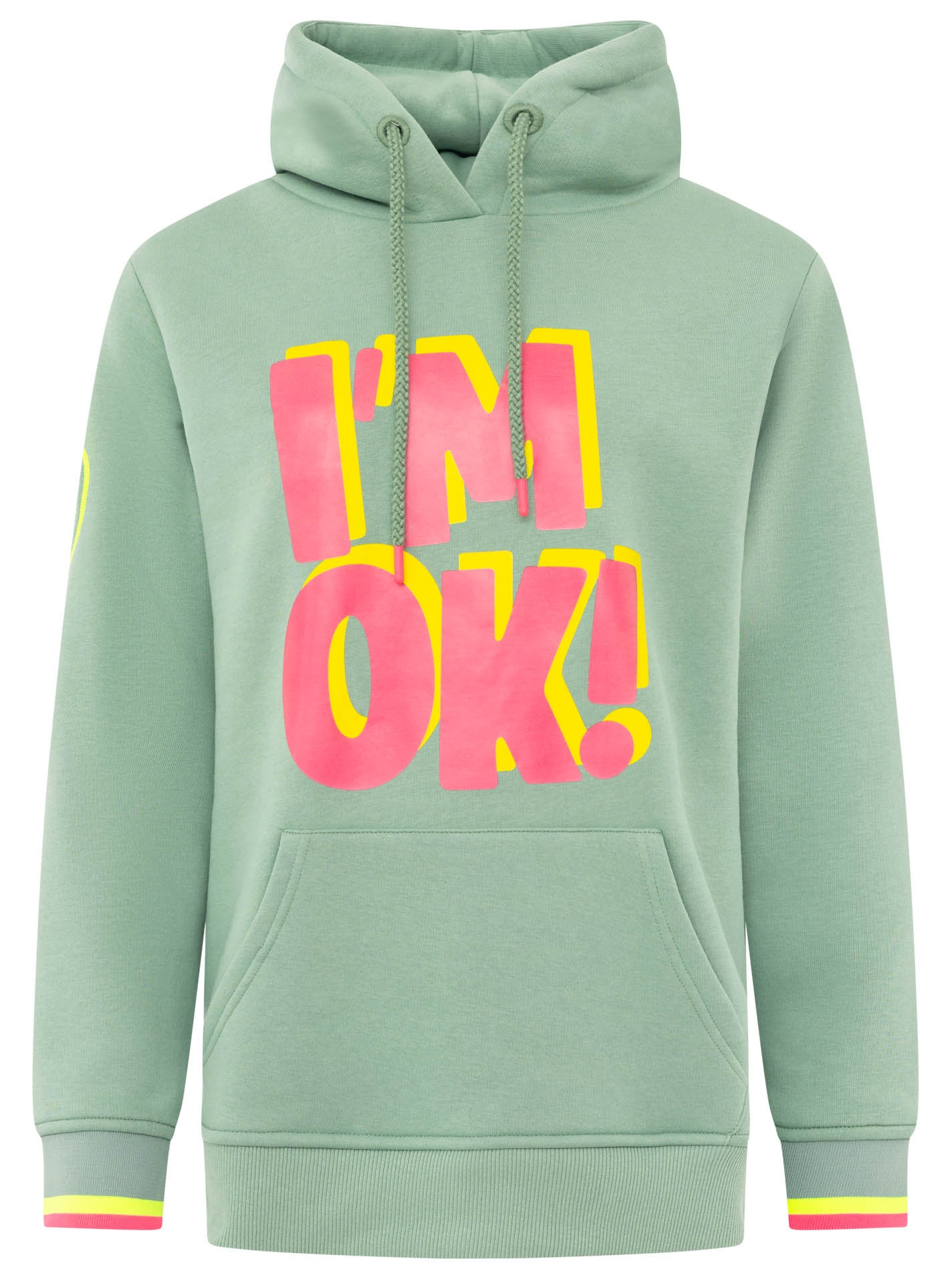Zwillingsherz Hoodie »"I'M OK"«, grosser Print vorne, gestreifte Ärmelbündchen, Herz Stickerei am Arm
