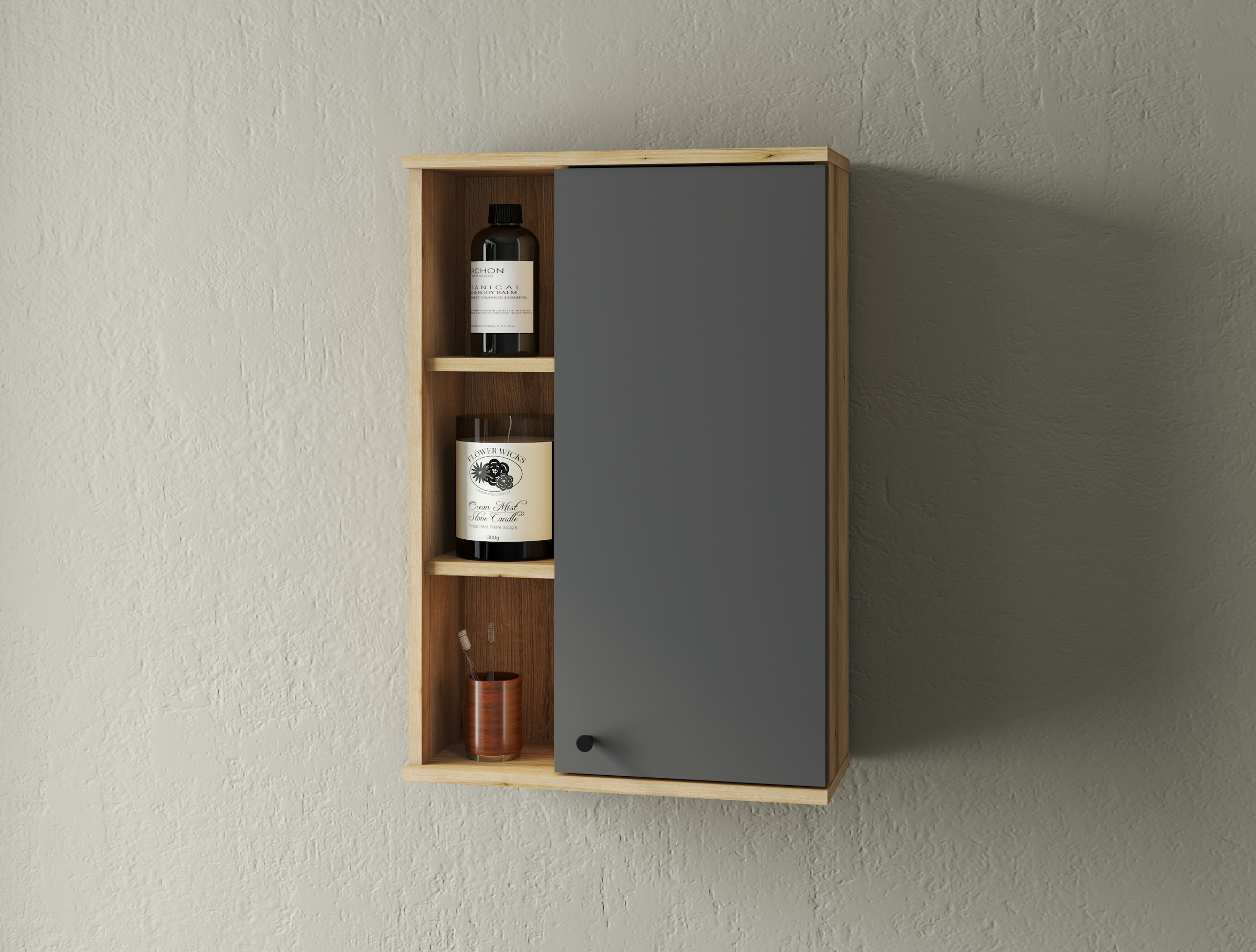 Home affaire Hängeschrank »Oslo, Badschrank mit Knopfgriff, Wandschrank im skandinavischen Design« in der Türfarbe Weiss oder Grau verfügbar, ausreichend Stauraum