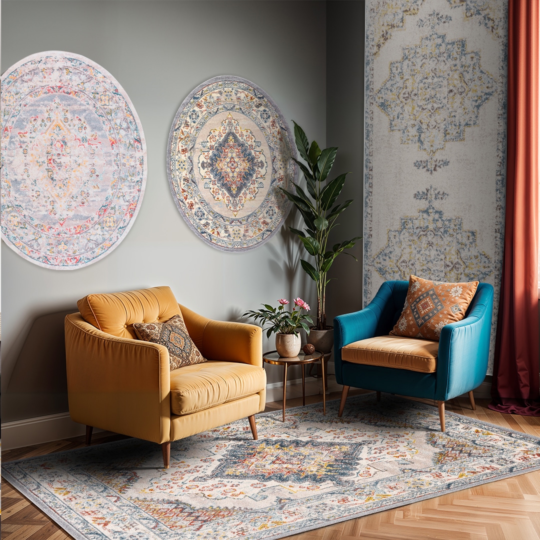 Livabliss Teppich »CASABLANCA« rund 13 mm Höhe Vintage Orientteppich, Kurzflor Boho Wohnzimmerteppich, Läufer