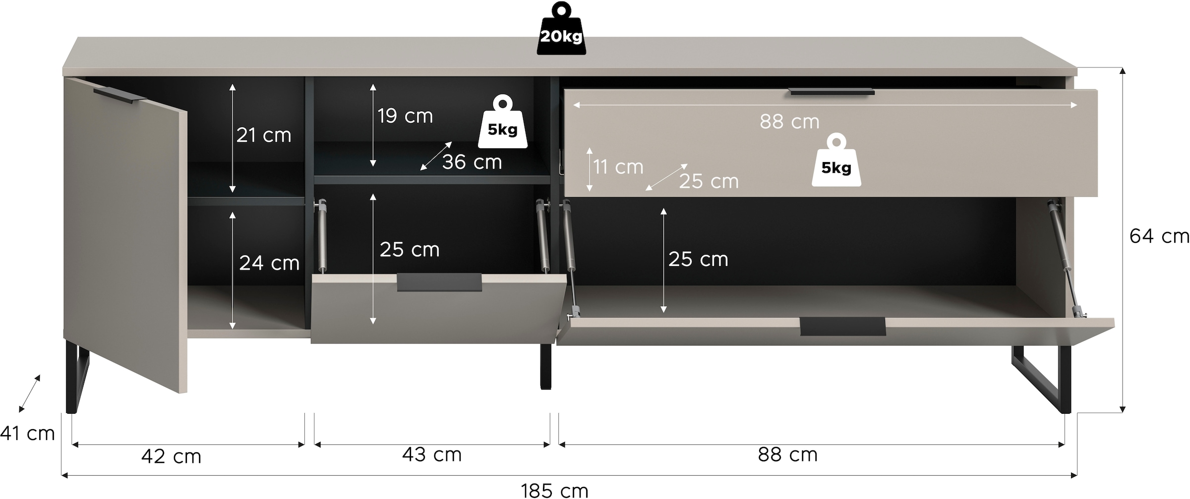 Home affaire Table basse »ADIO, Breite 185 cm, 2 Klappen, 1 Schubkasten, 1 Tür, mit Metall-Kufen« 1 cuis tlg. Sideboard, Kommode, TV-Schrank, Schrank, Wohnzimmerschrank, Anrichte