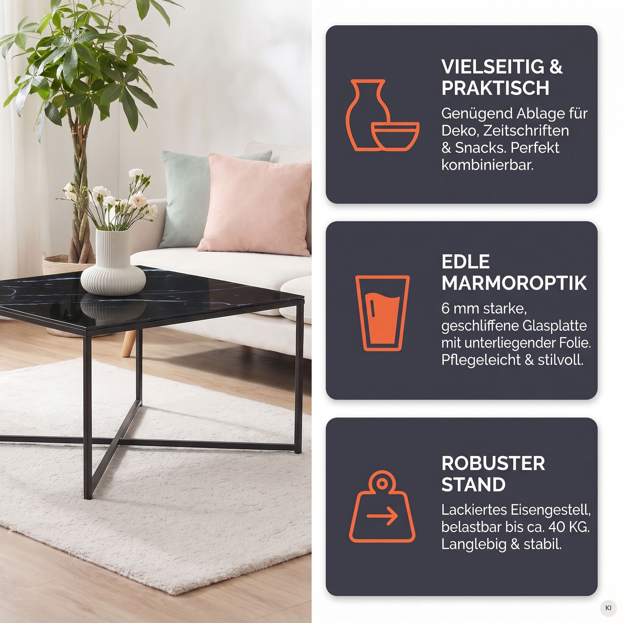 SalesFever Table basse »Caorle Coffeetable im eleganten Stil« élégance et fonction : plateau de table effet marbre