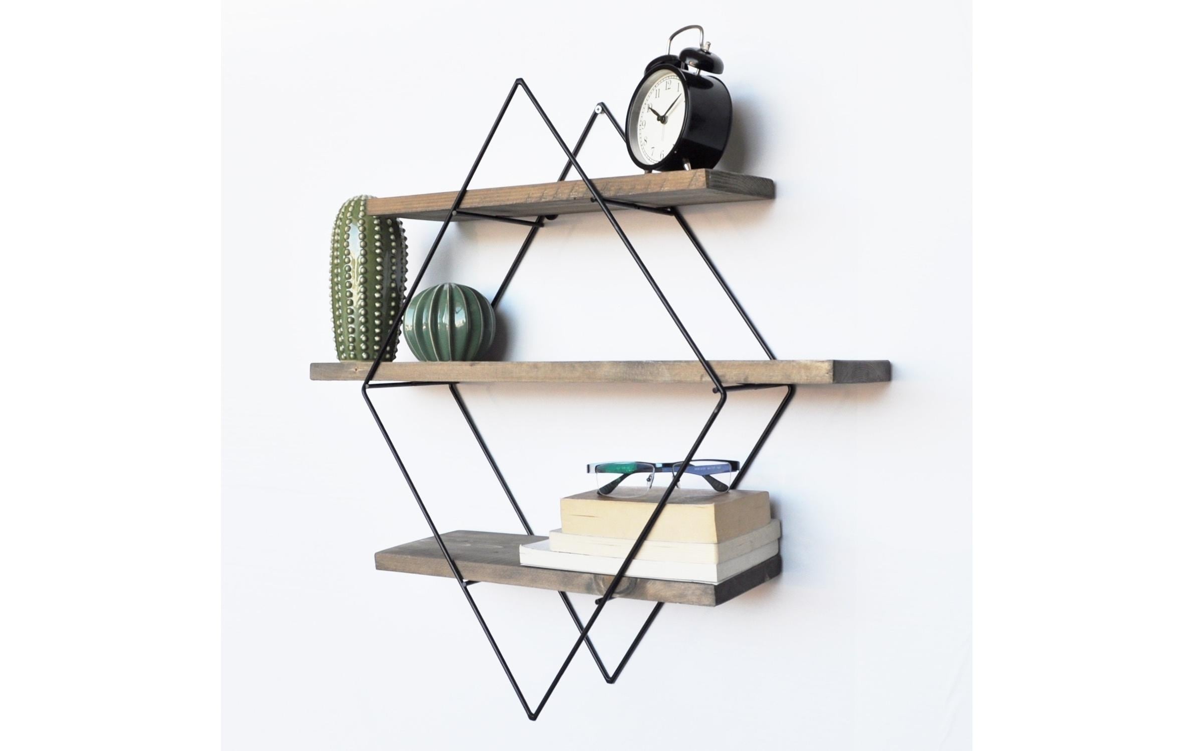 WOODY FASHION Wandregal »WR007 60 x 60 x 14 cm, Schwarz/Walnuss«