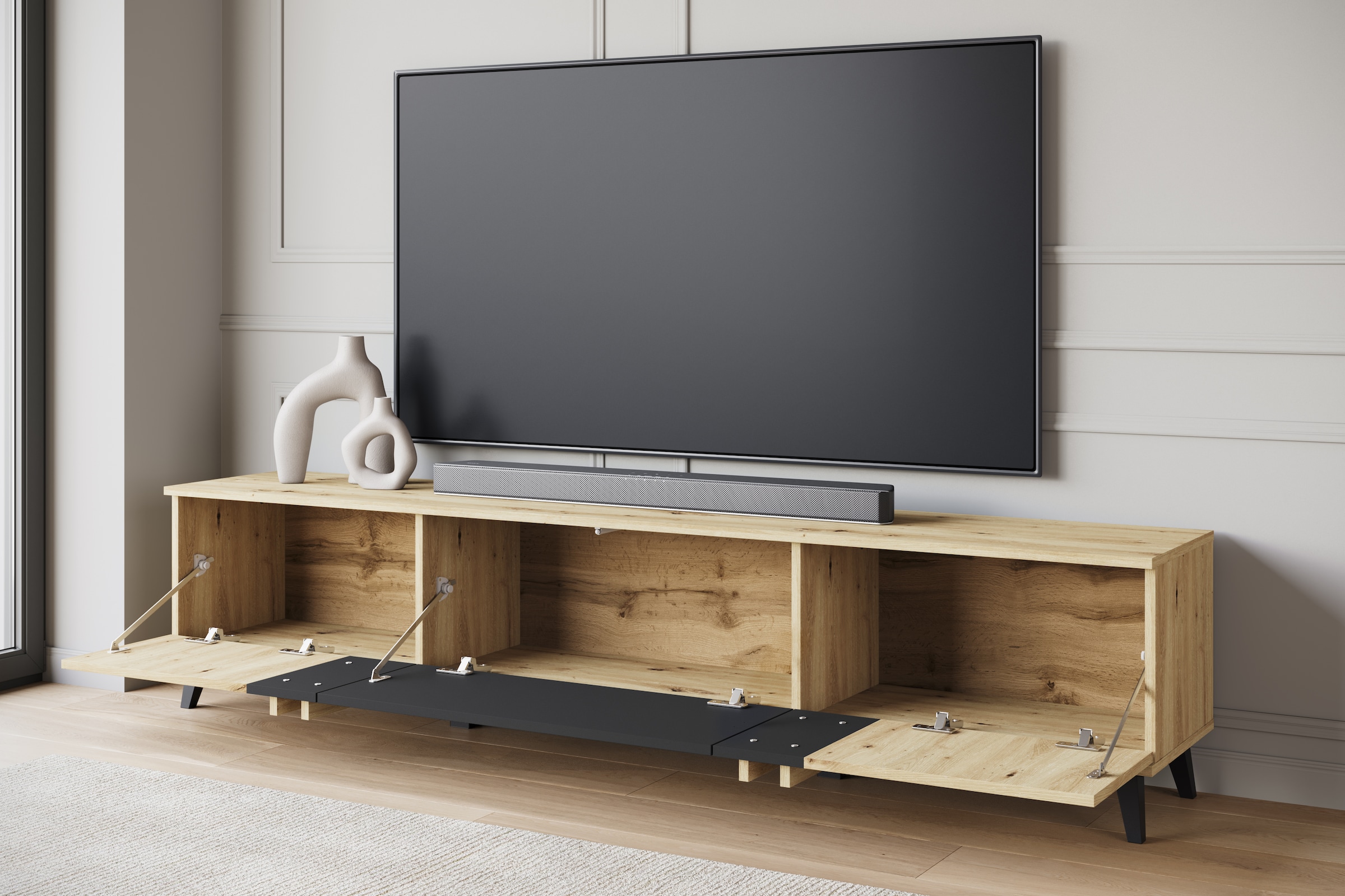 Home affaire Table basse »Helsinki, TV-Kommode Breite 180cm« 1 cuis tlg. design moderne, 3 portes pliantes
