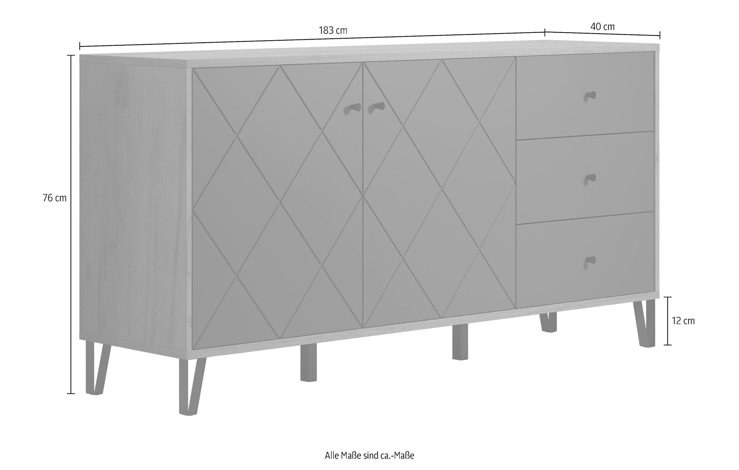 Home affaire Buffet »Molveno« 1 cuis tlg. Sideboard, 2 Türen, 3 Schubkasten & Soft-Close - (B/T/H) 183/40/76 cm