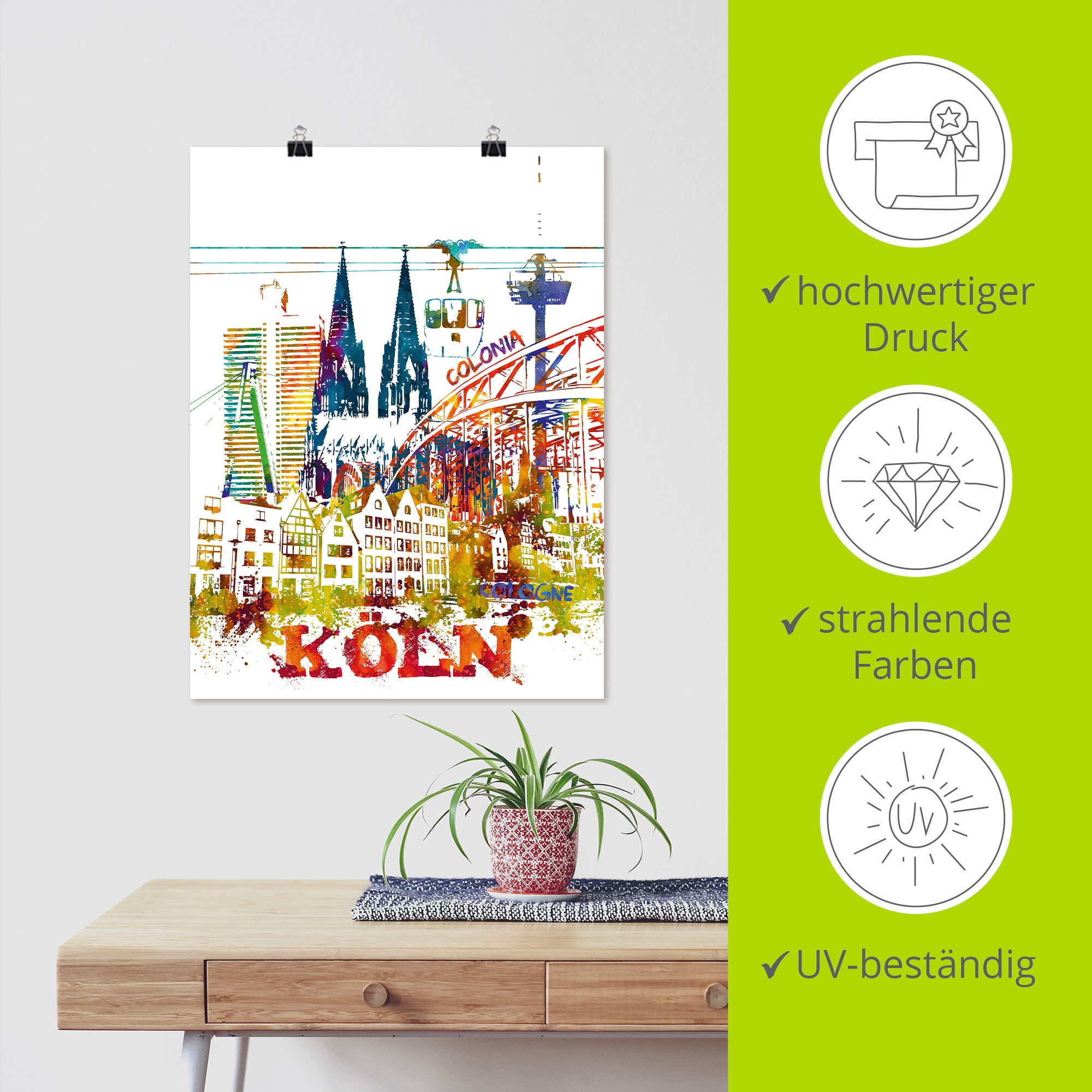 Artland Leinwandbild »Köln Dom Grafik« Köln 1 Stk. tlg. auf Keilrahmen gespannt