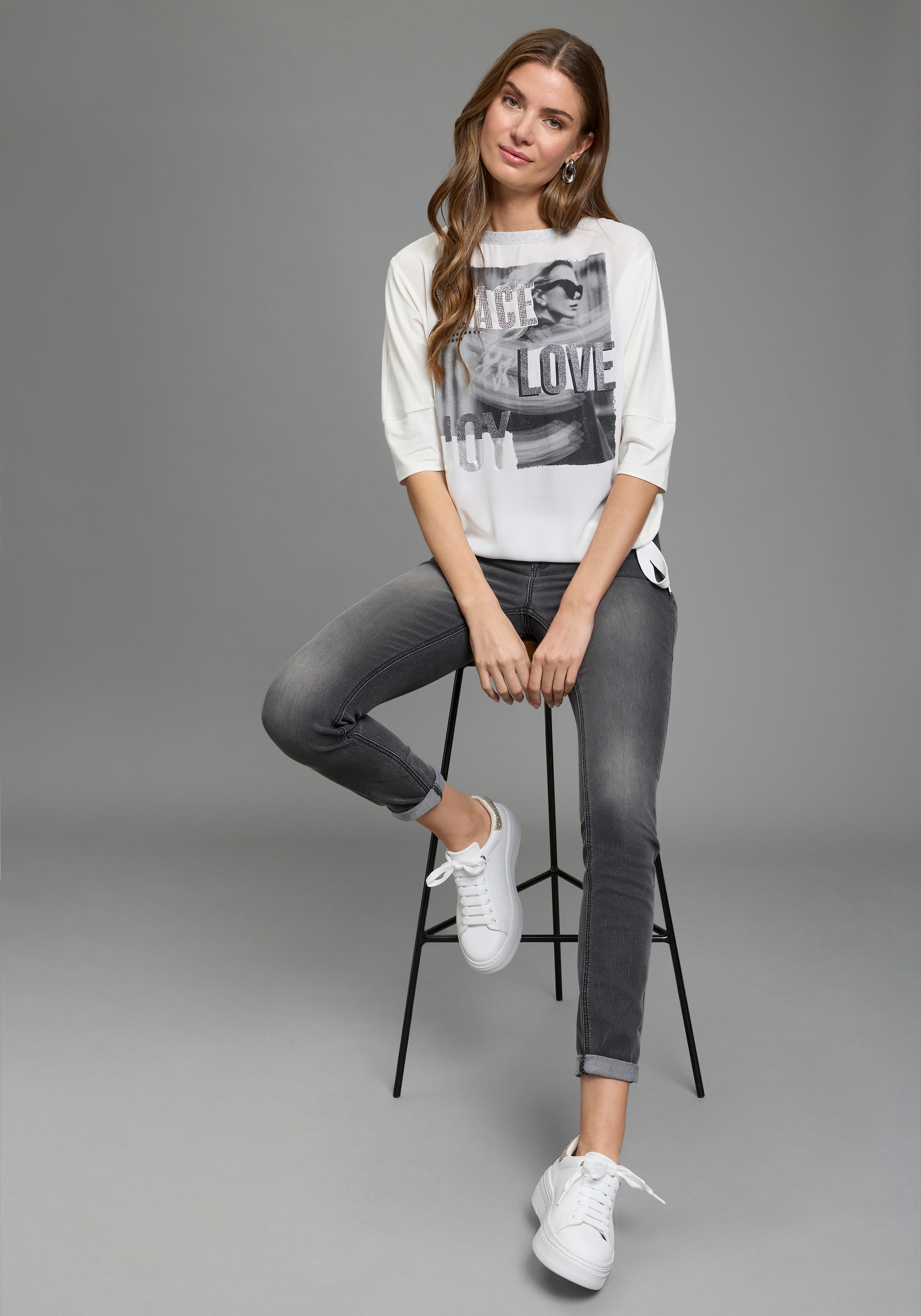 Laura Scott Chemisier à chemise mit U-Boot-Ausschnitt, Halbarm und Glitzerdruck