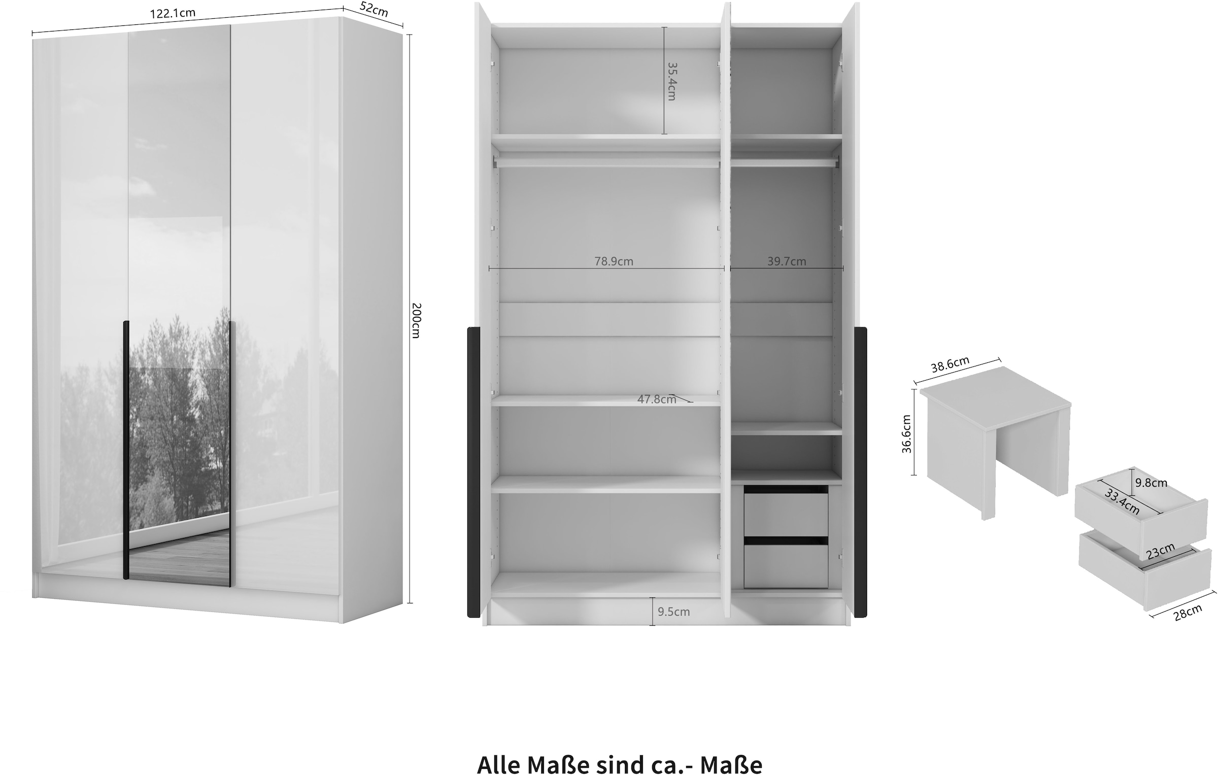 GOODproduct Kleiderschrank »Annor Schlafzimmerschrank Breite 122cm hochglanz Schrank Garderobe« Drehtürenschrank mit perfekter Innenausstattung - elegante Türgriffe