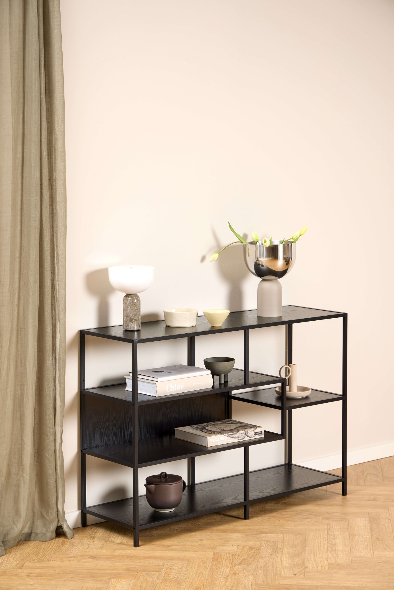 ACTONA GROUP Étagère à livres »Seaford, Standregal, Regal, Raumteiler« 114x35x78 cm,  cadre en acier noir, 5 étagères, module réversible, largeur 114 cm