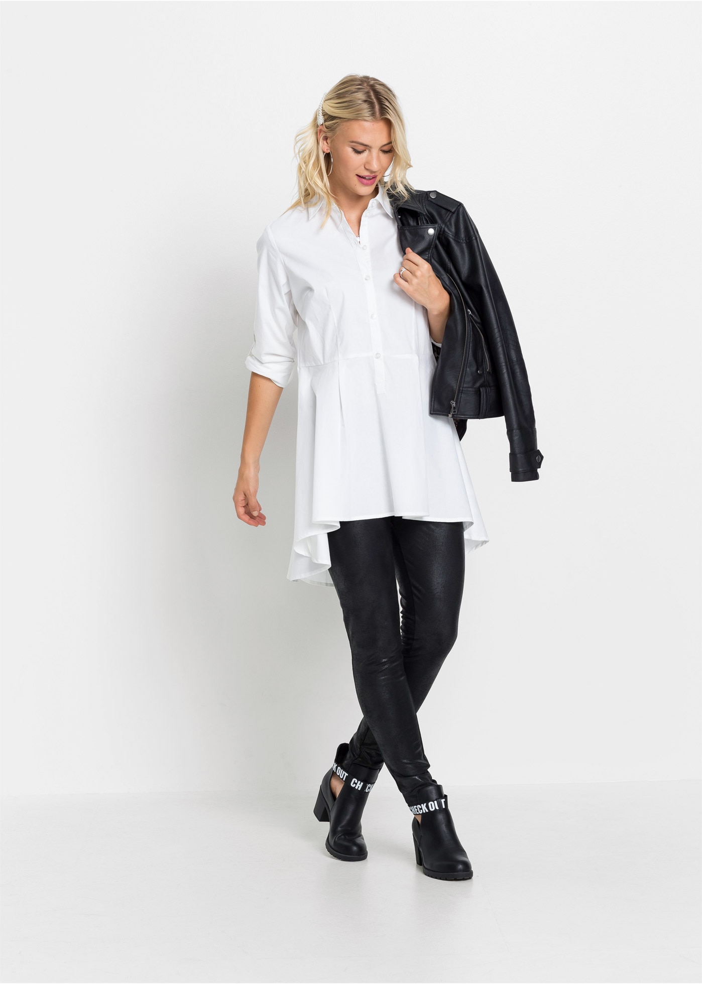 bonprix Chemisier long ausgestellte Passform, aus Baumwolle und Elasthan