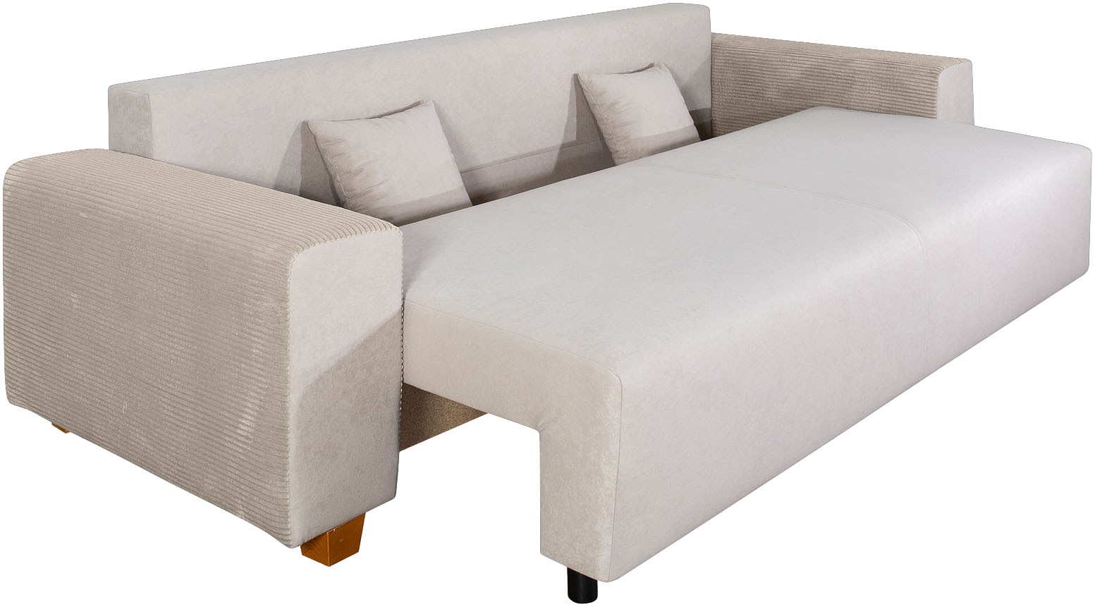 COLLECTION AB Canapé-lit »Yves, B: 243 cm, Liegefl. 142x194 cm« Bettfunktion, Bettkasten & 2 Zierkissen, Federkern