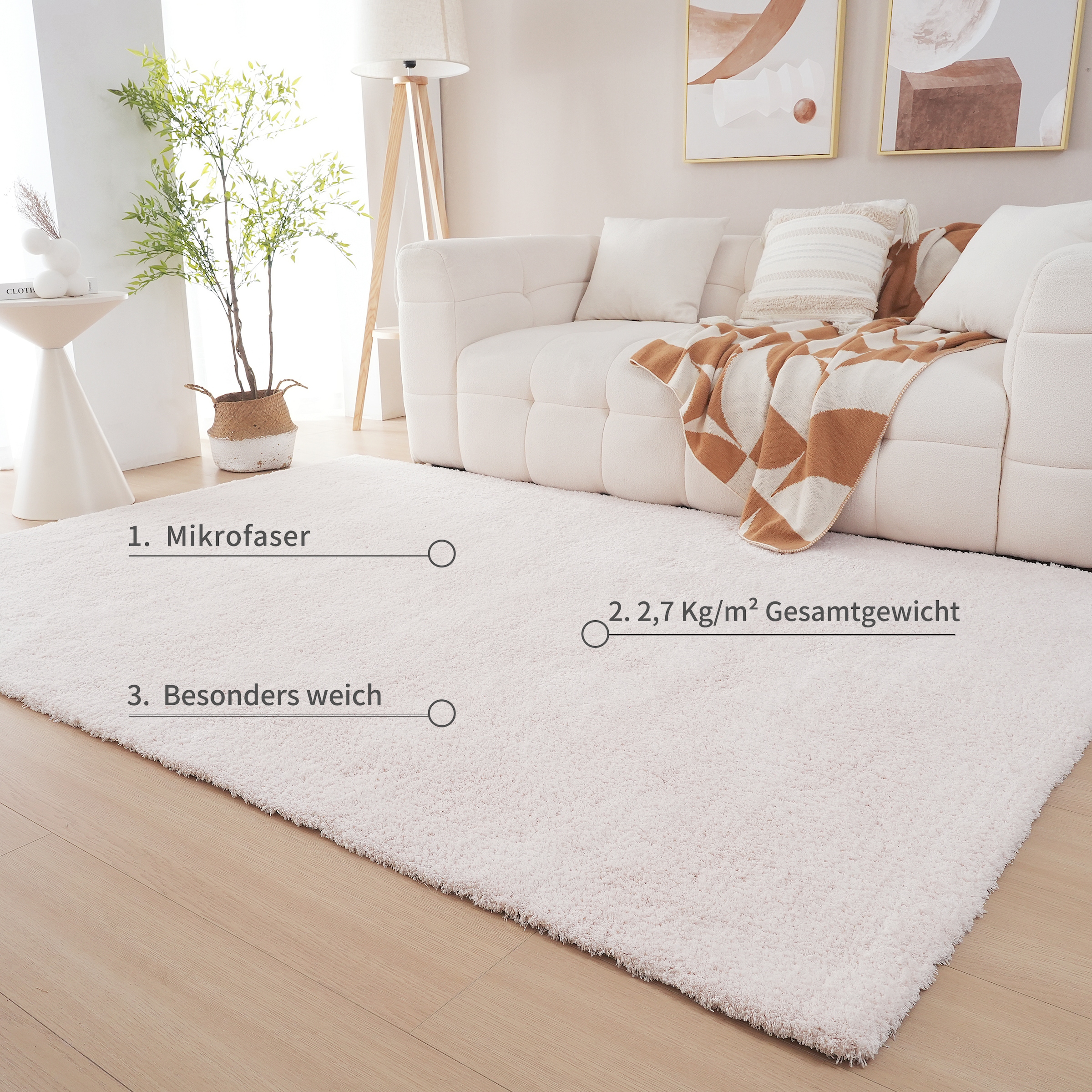 my home Tapis à poils longs »Microfaser Teppich Magong, besonders weich, sehr feiner Flor« Rectangulaire 25 mm Höhe uni, Wohnzimmer, Schlafzimmer, Kinderzimmer, auch rund und als Läufer