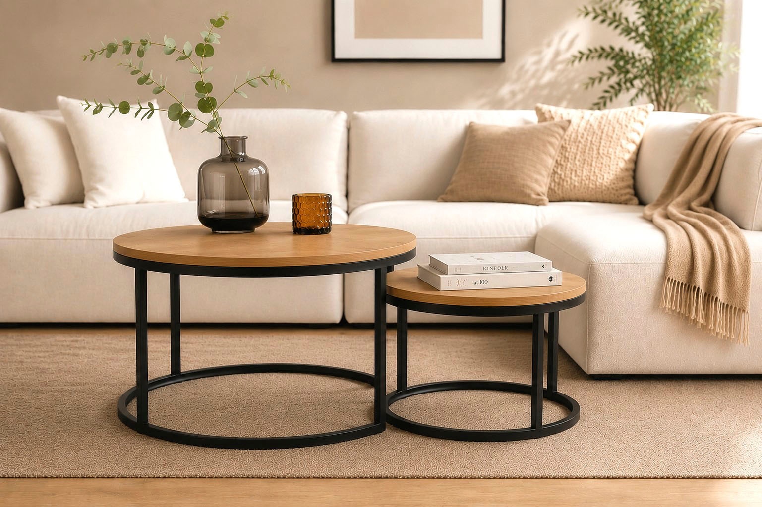 ACTONA GROUP Table basse »Spiro 2er Set, rund – modern & stilvoll kombinieren, zeitloses Design« Table basse, table d’appoint, 2 cuis tlg. OTTOs Choice aspect bois, facile d'entretien & structure métallique robuste