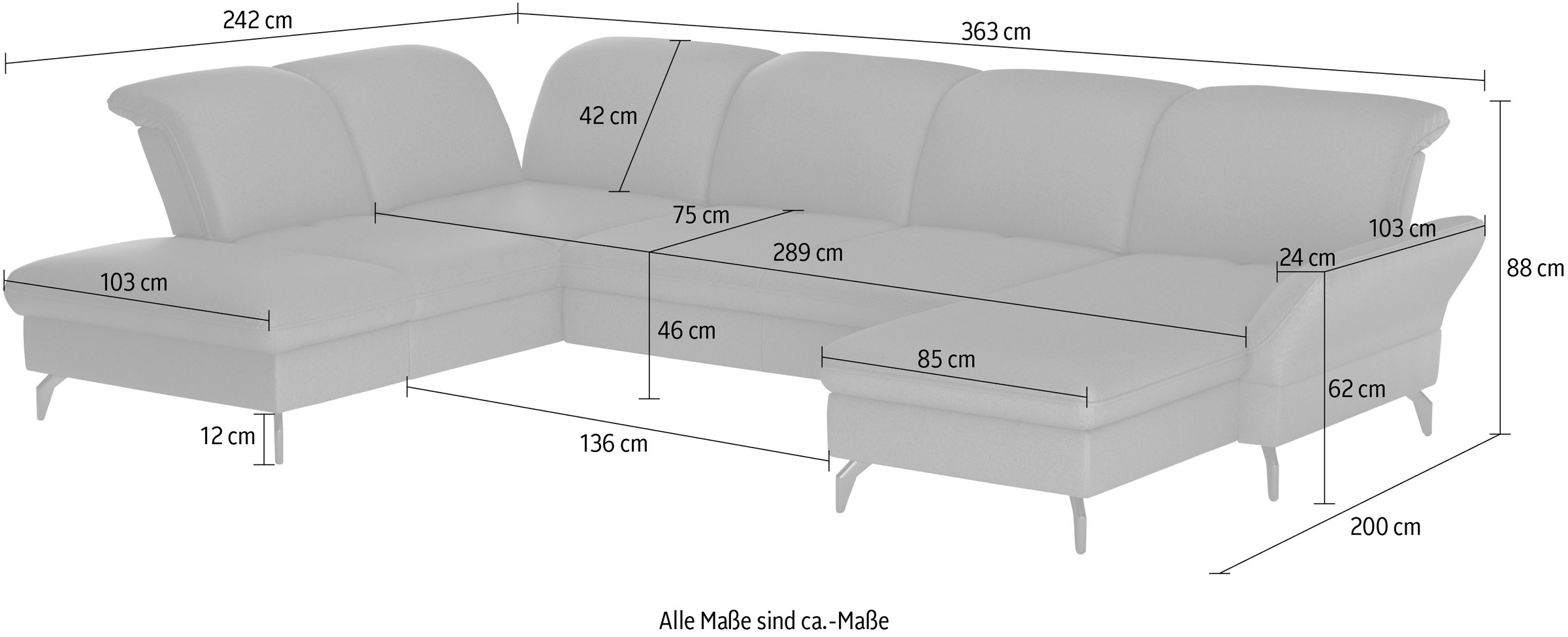 sit&more Wohnlandschaft »Leandro U-Form« Wahlweise mit Bett- , Kopfteil - und Armlehnfunktion, sowie Bettkasten