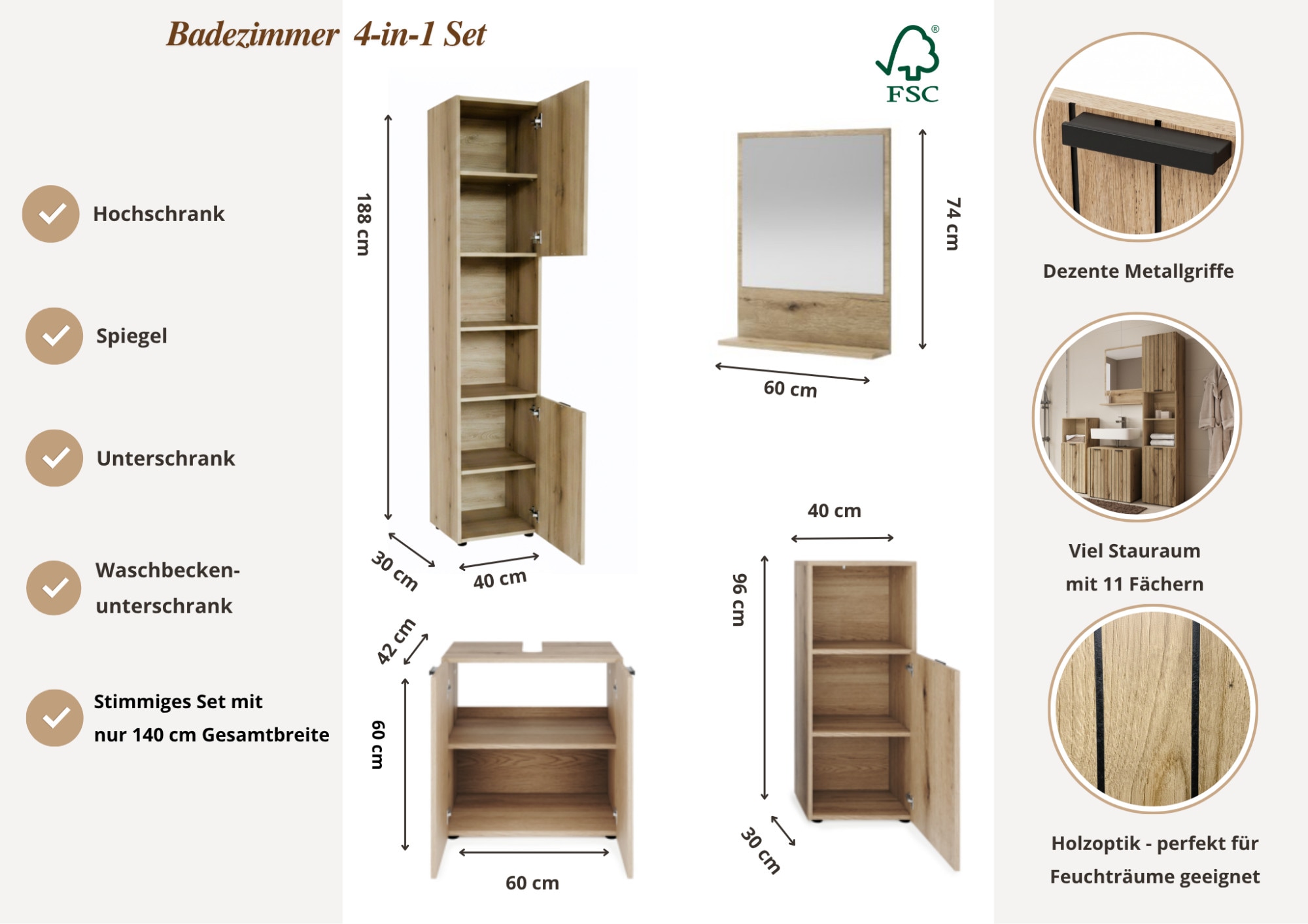 GOODproduct Badmöbel-Set »Baltrum« 4 Stk. tlg.