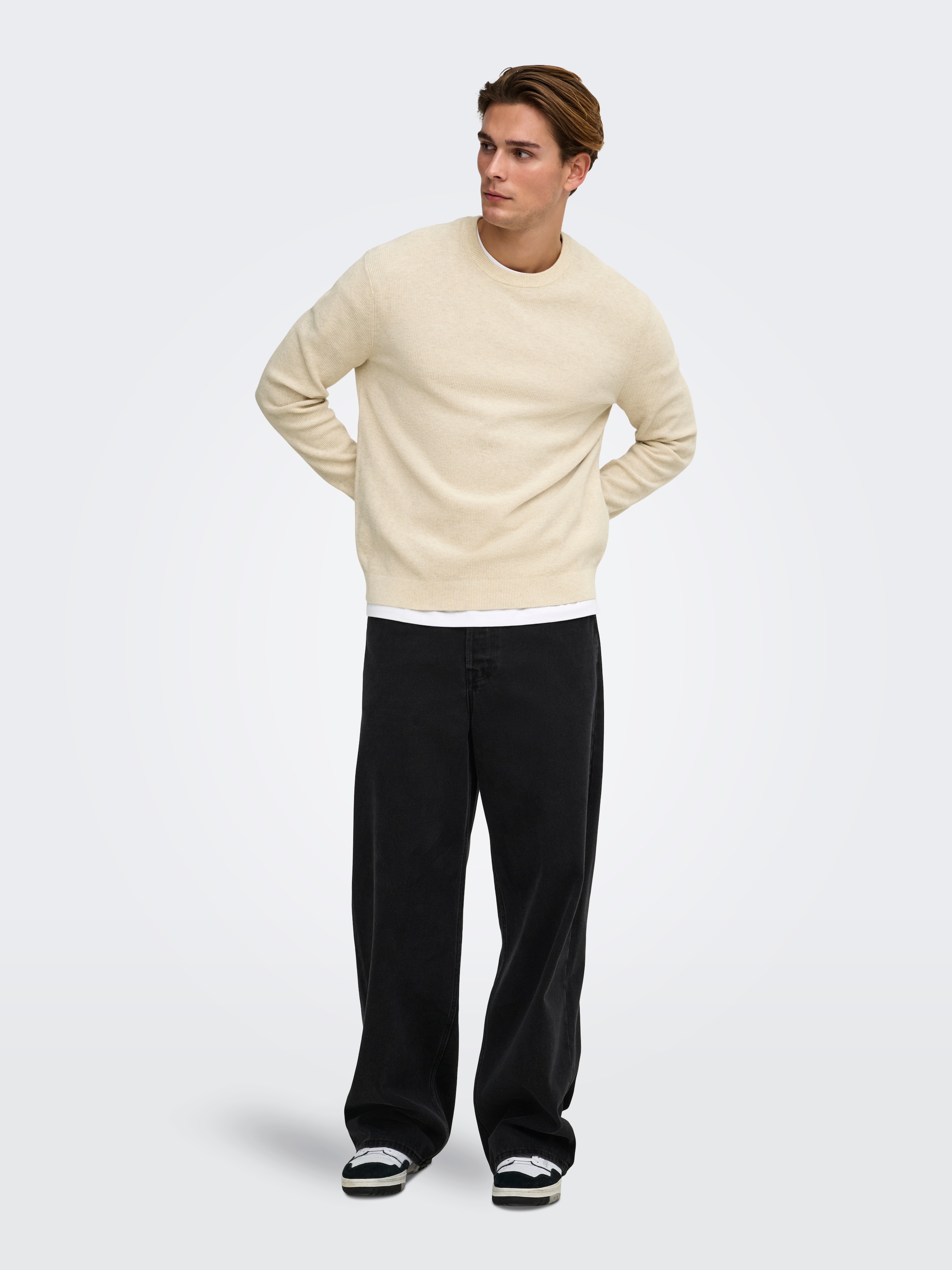 ONLY & SONS Strickpullover »ONSJOEY RLX MELANGE LS WAFFLE KNIT NOOS« Baumwolle, relaxed fit