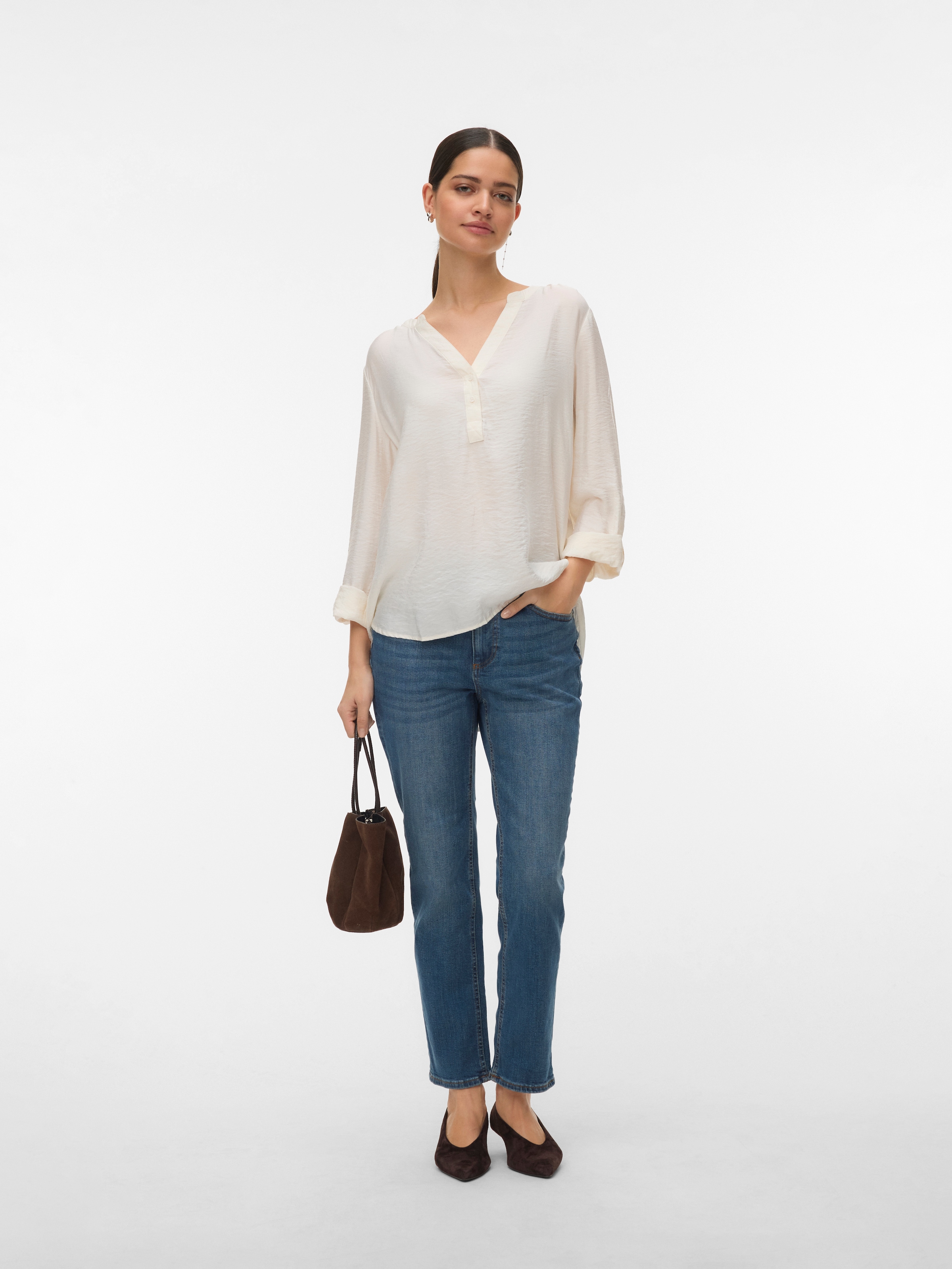 Vero Moda Chemisier »VMKAJA LS V-NECK FOLD-UP TOP WVN« mit Raglan-Ärmeln