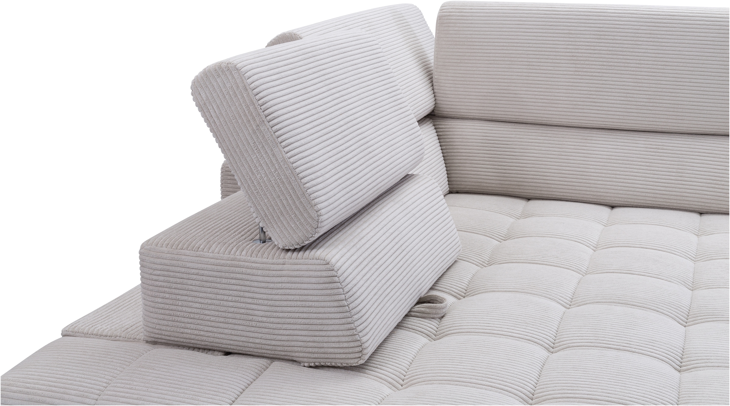 exxpo - sofa fashion Canapé d'angle »Elianos, hoher Sitzkomfort, aufwendige Kreuzsteppung im Sitz, L-Form« Kopfteile & Sitztiefe verstellbar, ohne Bettfunktion, Cord, beige