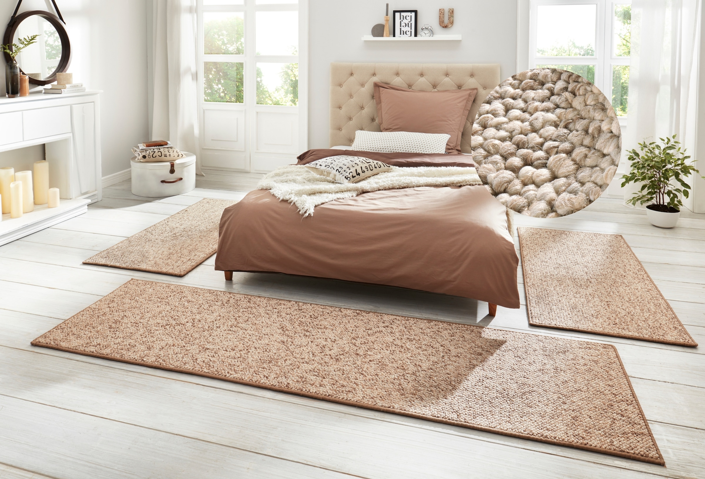 HANSE Home Bordure de lit »Wolly 2« Höhe 12 mm 3 cuis tlg. Bettvorleger, 3-teiliger Läufer Set, Unifarben, Kurzflor, Bettläufer