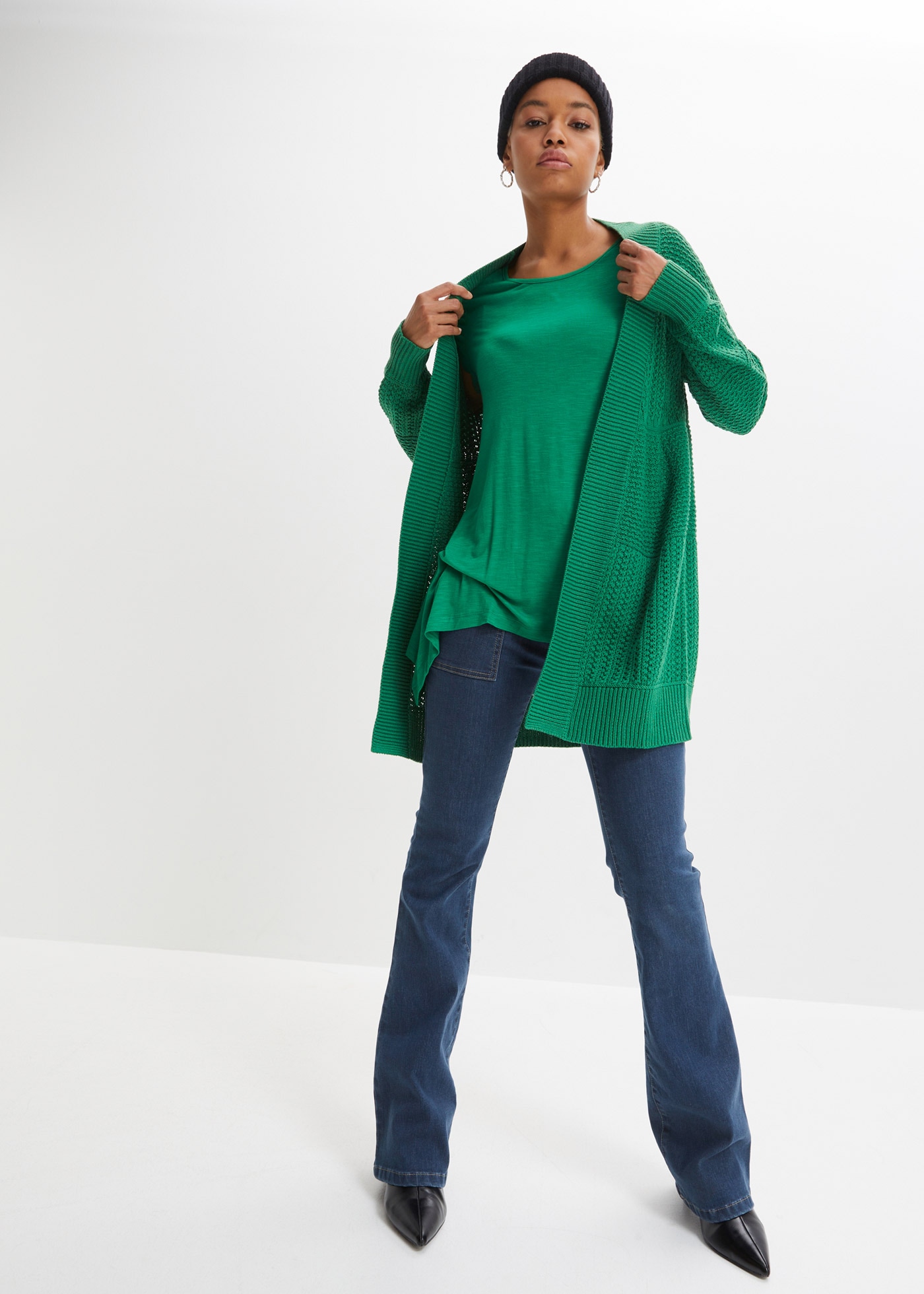 bonprix Cardigan long »Longstrickjacke« lockere Passform, mit Strickmuster, casual Stil