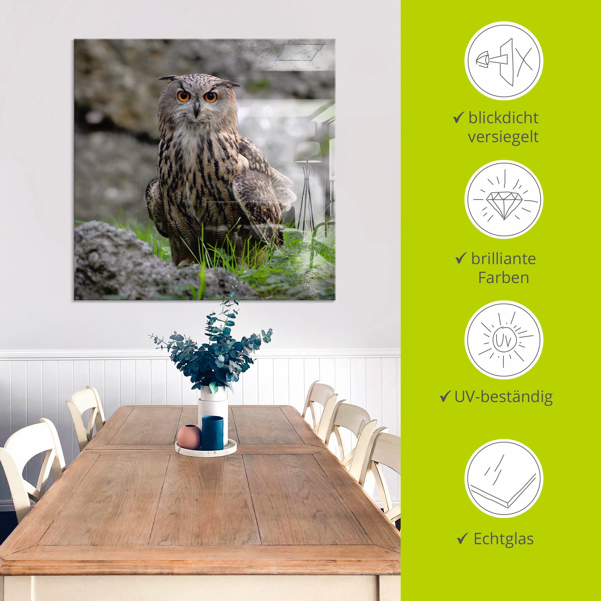 Artland Glasbild »Uhu« Vögel 1 Stk. tlg. in verschiedenen Grössen