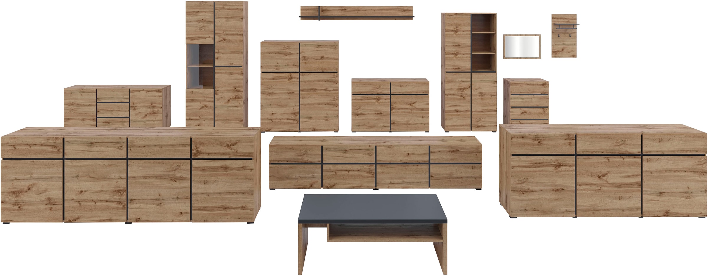 GOODproduct Sideboard »Cross, Breite 150 cm, moderne grifflose Kommode, 2Türen/3 Schubkästen« Schubladenkommode mit viel Stauraum, Einlegeböden verstellbar