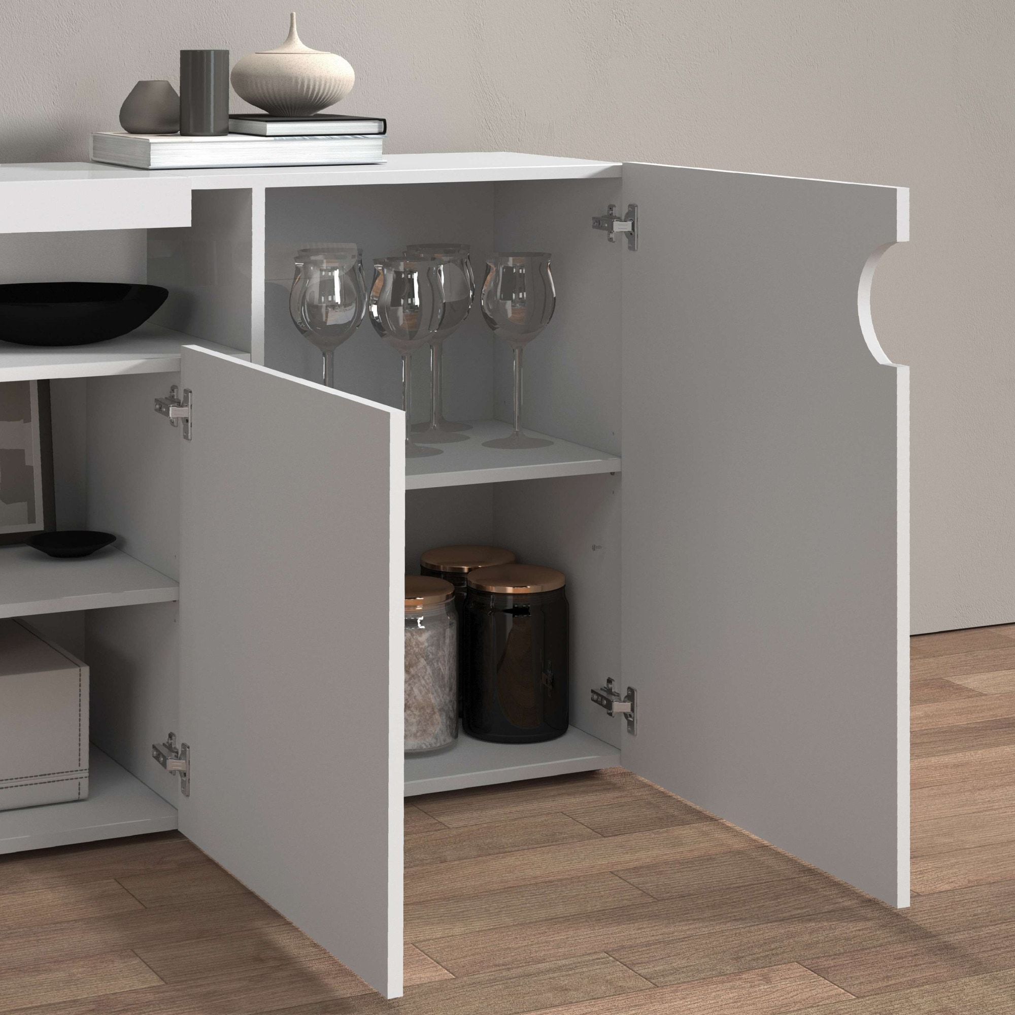 GOODproduct Sideboard »Sideboard REAL, Kommode, Schrank, Kredenz« 1 Stk. tlg. Mit 4 Türen, davon 2 abgerundet, die ein ovales offenes Fach bilden