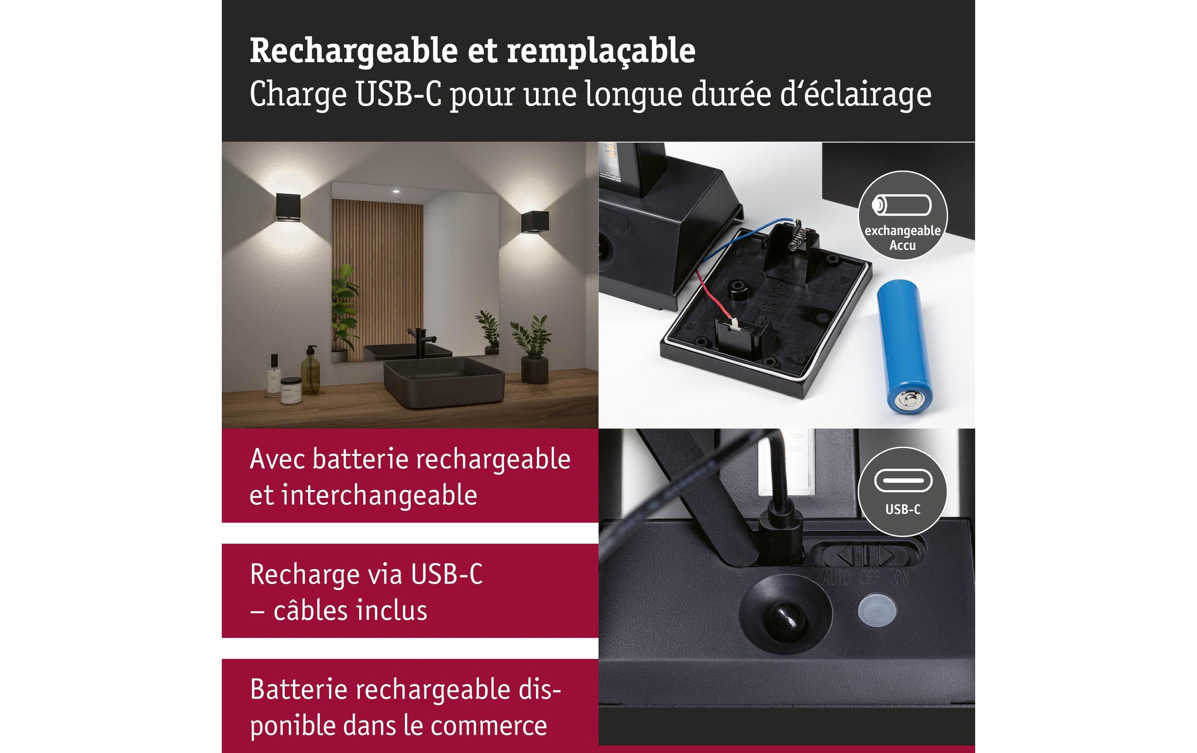 Paulmann Lampe murale »Nyara IP44« 1 cuis blanc chaud