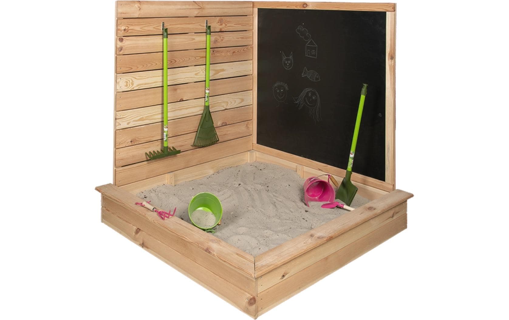 esschert design Sandkasten »mit Tafel Holz 115.5 cm« Platzsparender Kindersandkasten aus Holz mit Kreidetafel