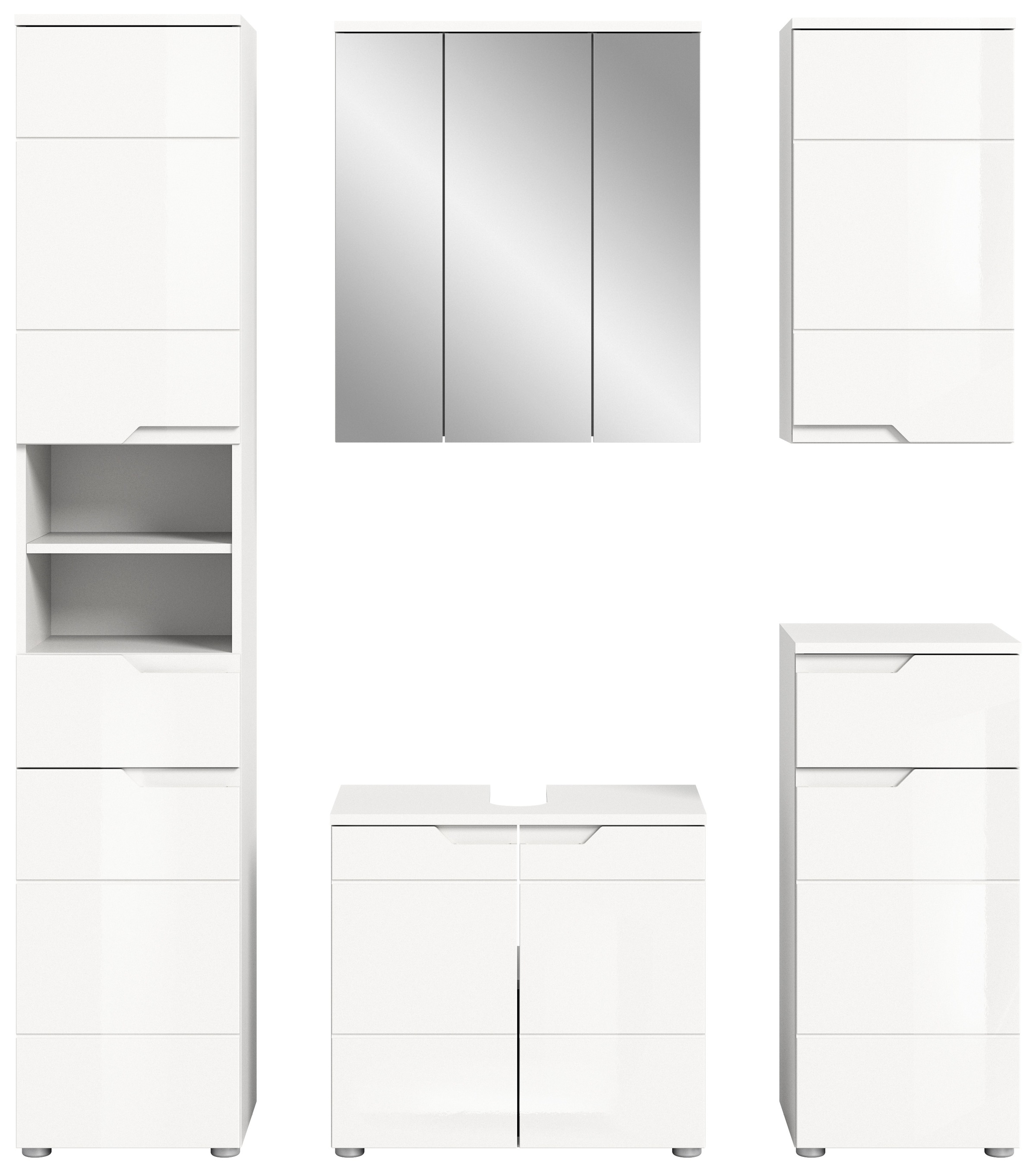 welltime Badmöbel-Set »CAPRI, 5-teilig, mit eingefasster Griffmulde, bestehend aus:«