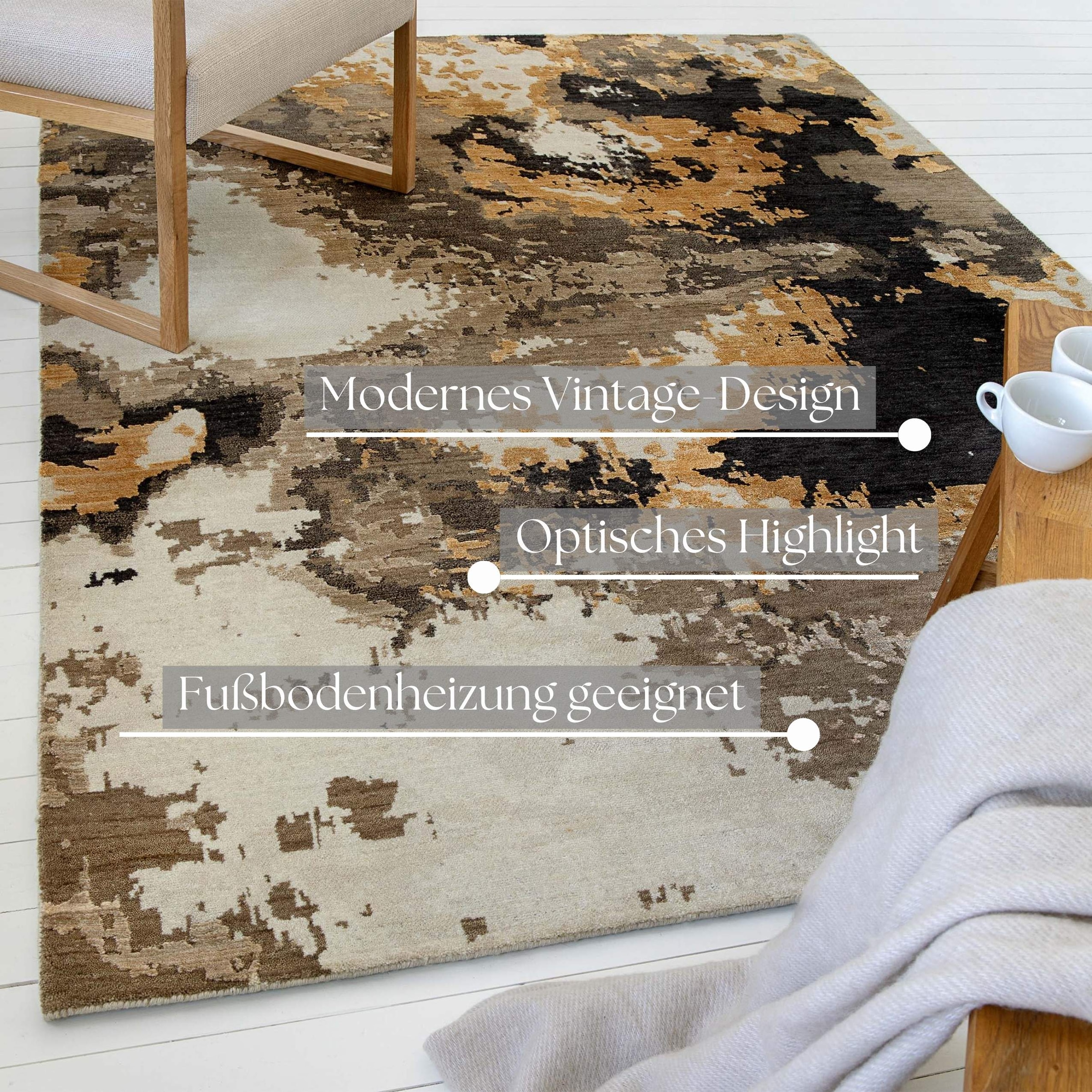 GOODproduct Teppich »Orin« rechteckig 6 mm Höhe Kurzflor, 80 % Wolle und Viskose, handgewebt, weich, Schlafzimmer