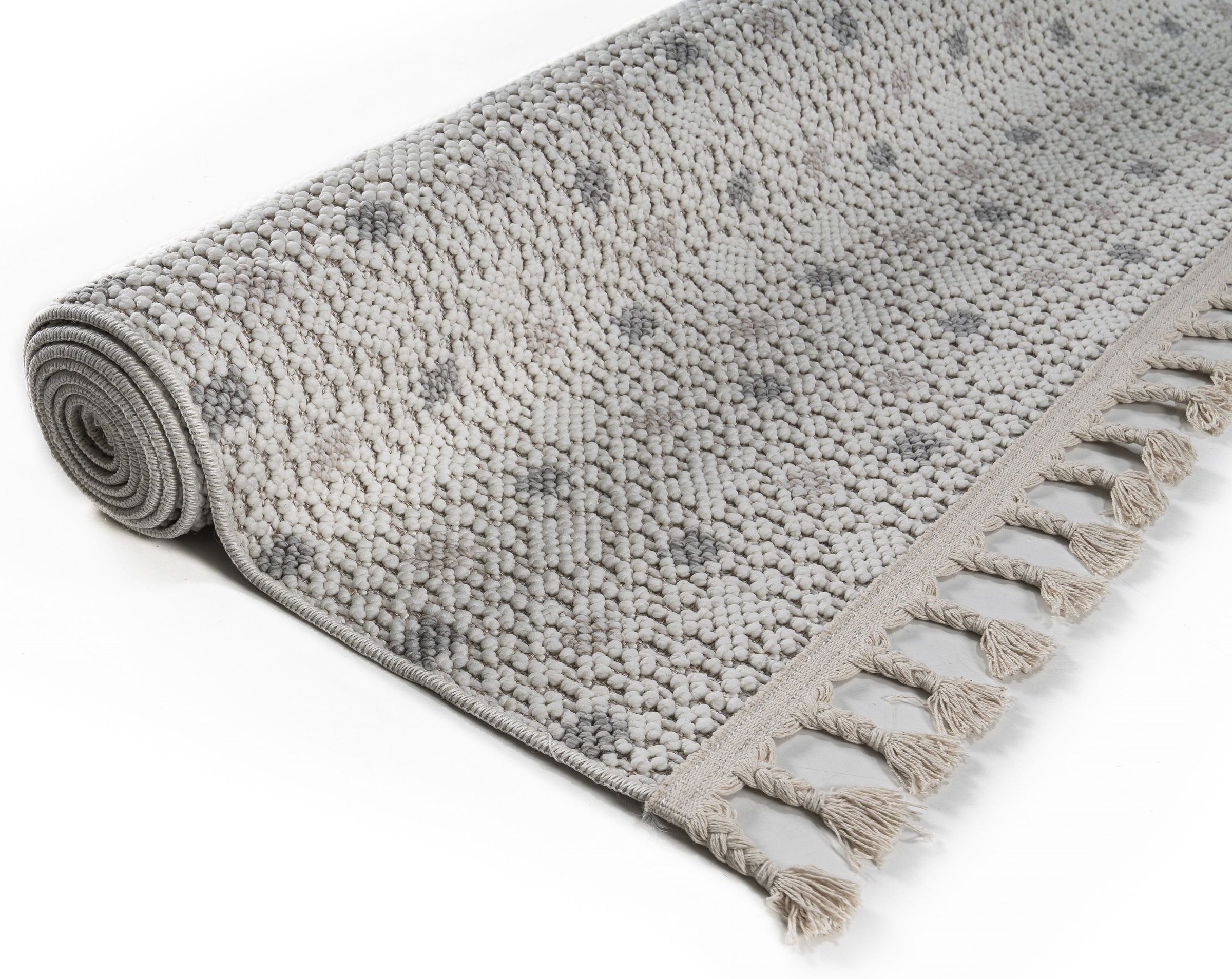 Bruno Banani Teppich »Dotty, In- und Outdoor geeignet« rechteckig 6 mm Höhe Woll-Optik, Hoch-Tief Struktur, mit Fransen, Balkon, Terrasse