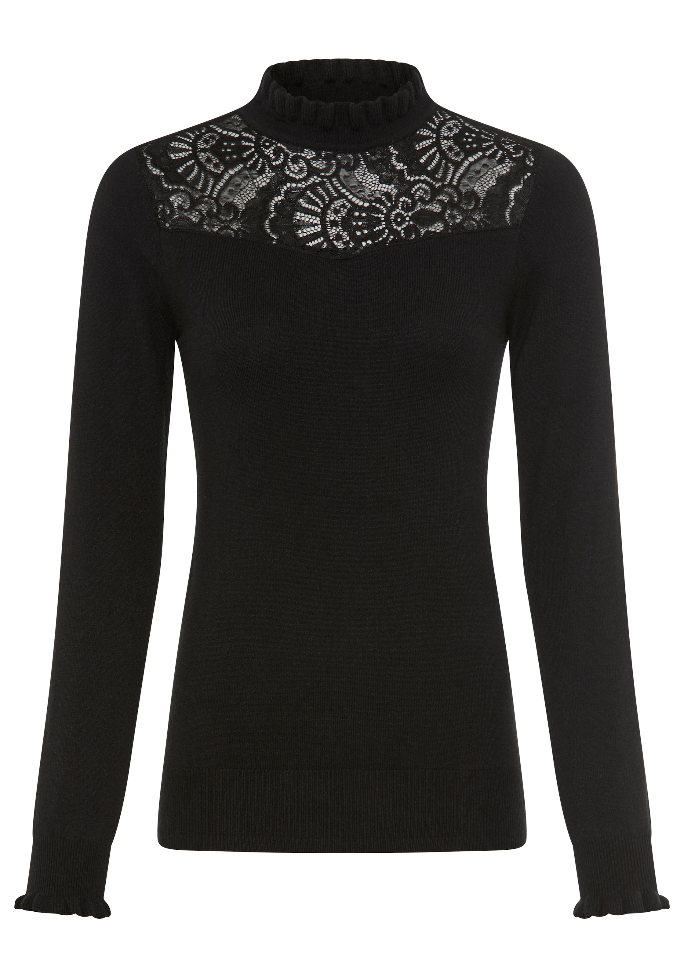 Laura Scott Stehkragenpullover , Feinstrickpullover mit femininem Spitzeneinsatz - NEUE KOLLEKTION
