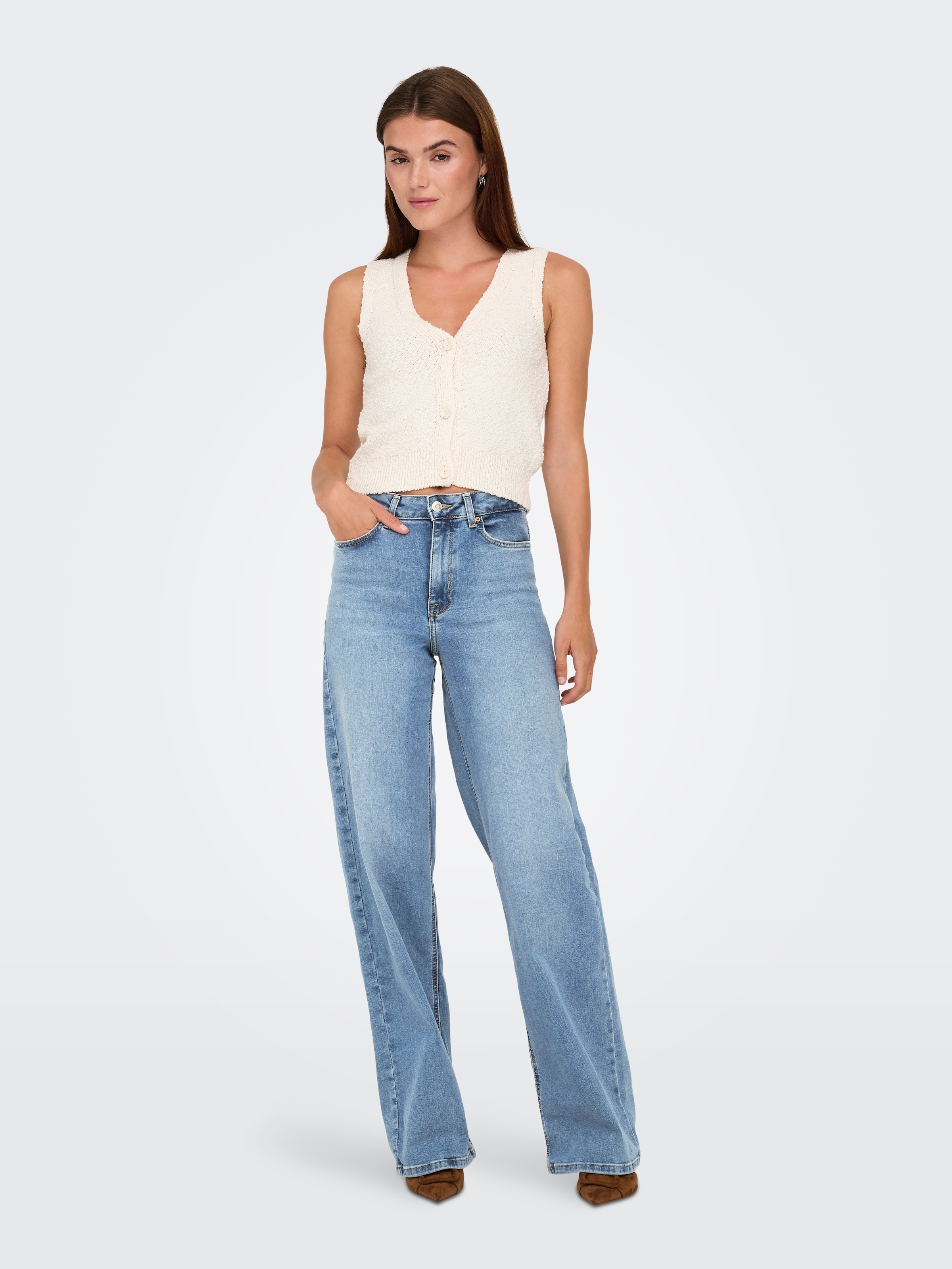 ONLY Jeans taille haute »ONLMADISON – High Waist Jeans mit weitem Bein für Komfort« Abriebeffekte, casual, weit, Denim/Jeans, Eingrifftaschen
