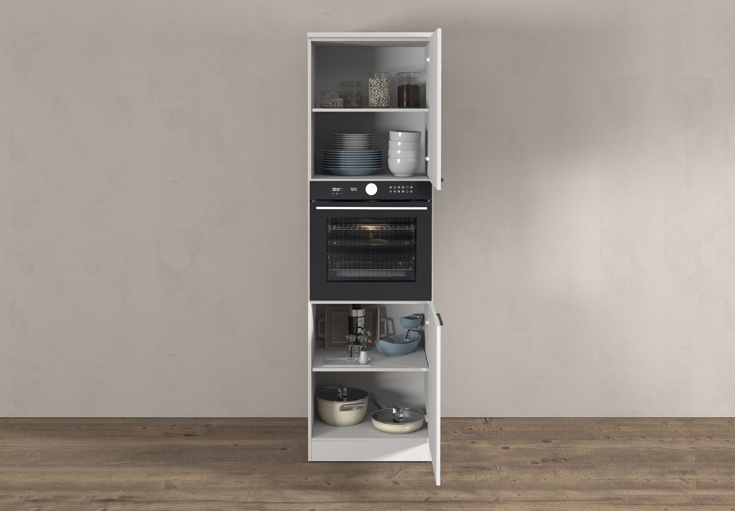 KOCHSTATION Armoire d'encastrement pour four »Luna, Backofenschrank, Backofen-Hochschrank, Made in Italy« B/T/H: 60×60×214,5 cm, Oberplatte mit 25 mm Stärke