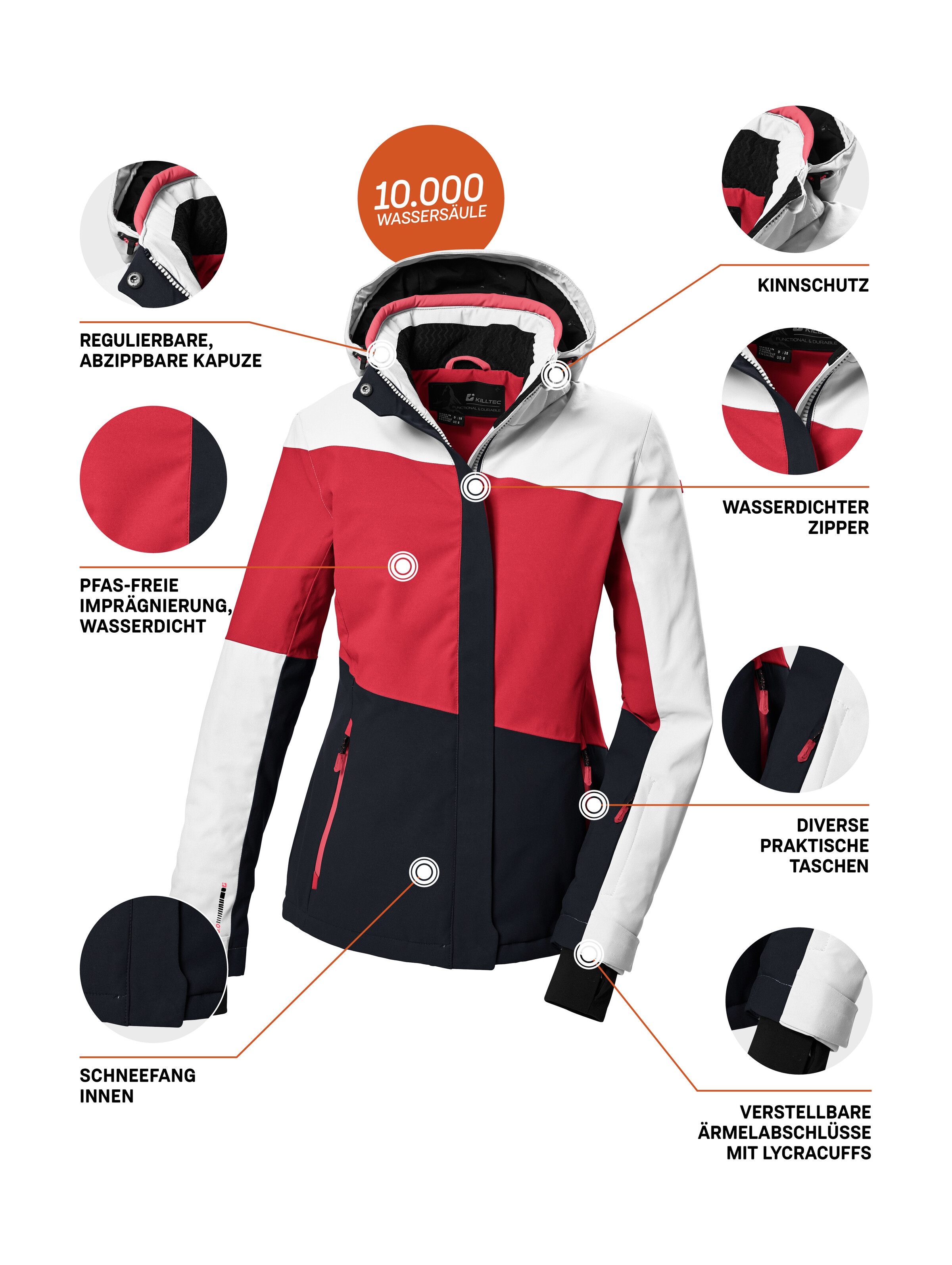 Killtec Veste de ski »KSW 67 WMN SKI JCKT« Damen Skijacke: wasserdicht, atmungsaktiv, abnehmbare Kapuze