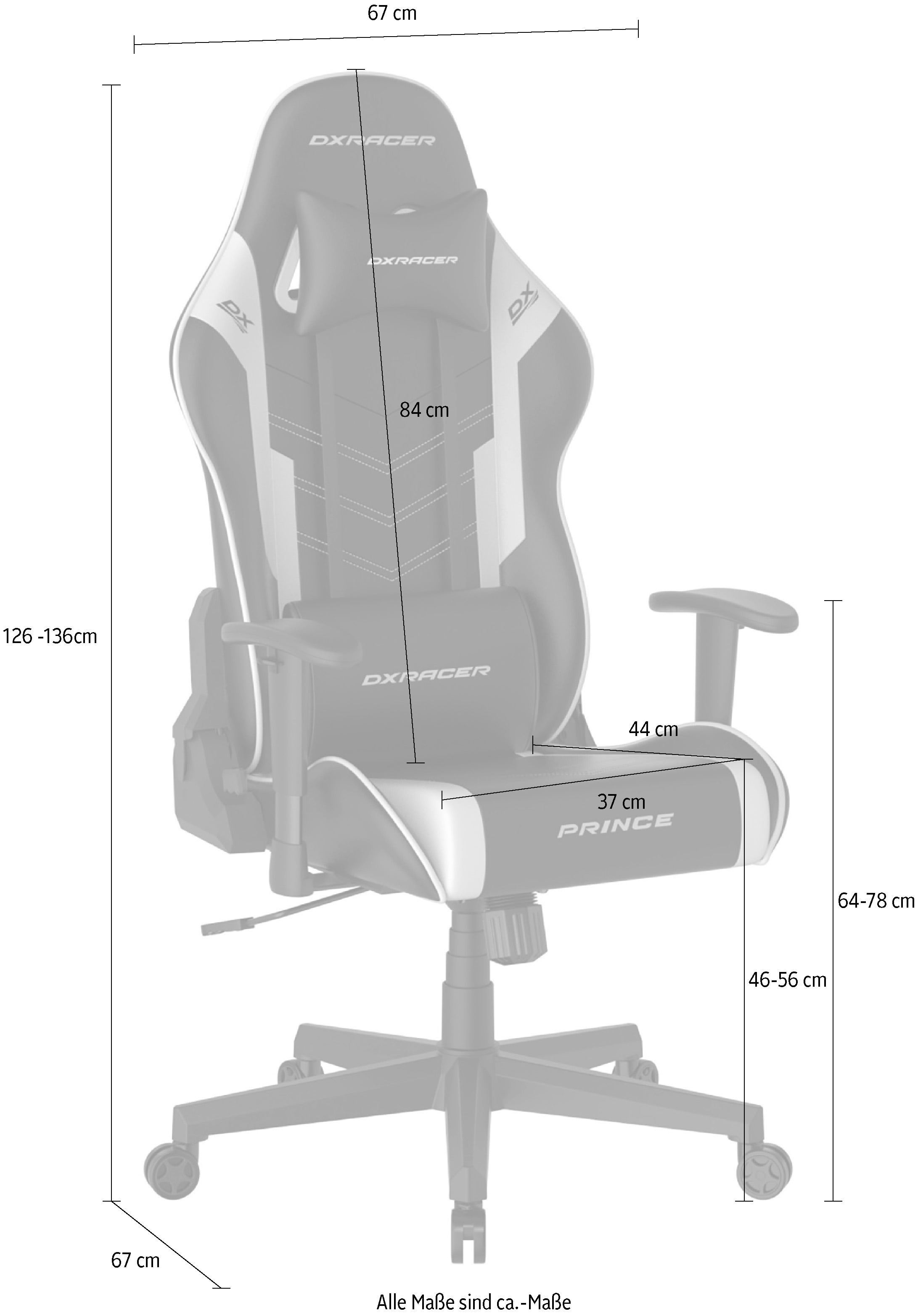 MCA furniture Gaming-Stuhl »DX Racer Prince Gamingchair« (Set) 1 Stk.Gaming,Racing,Design,Lordose,Kissen,Armlehne,drehbar,verstellbar